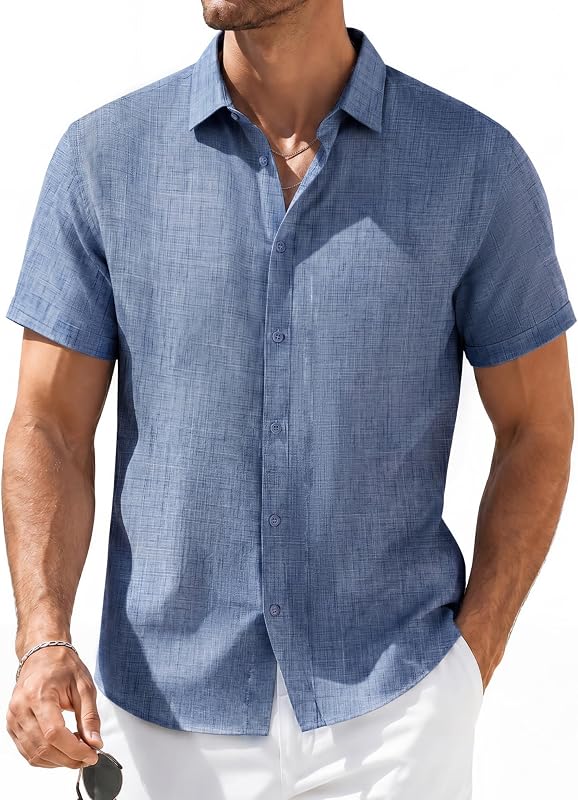 Yufawow Men Button Down Shirt Short Sleeve Hawaiian Collared Dress Summer Beach Cruise