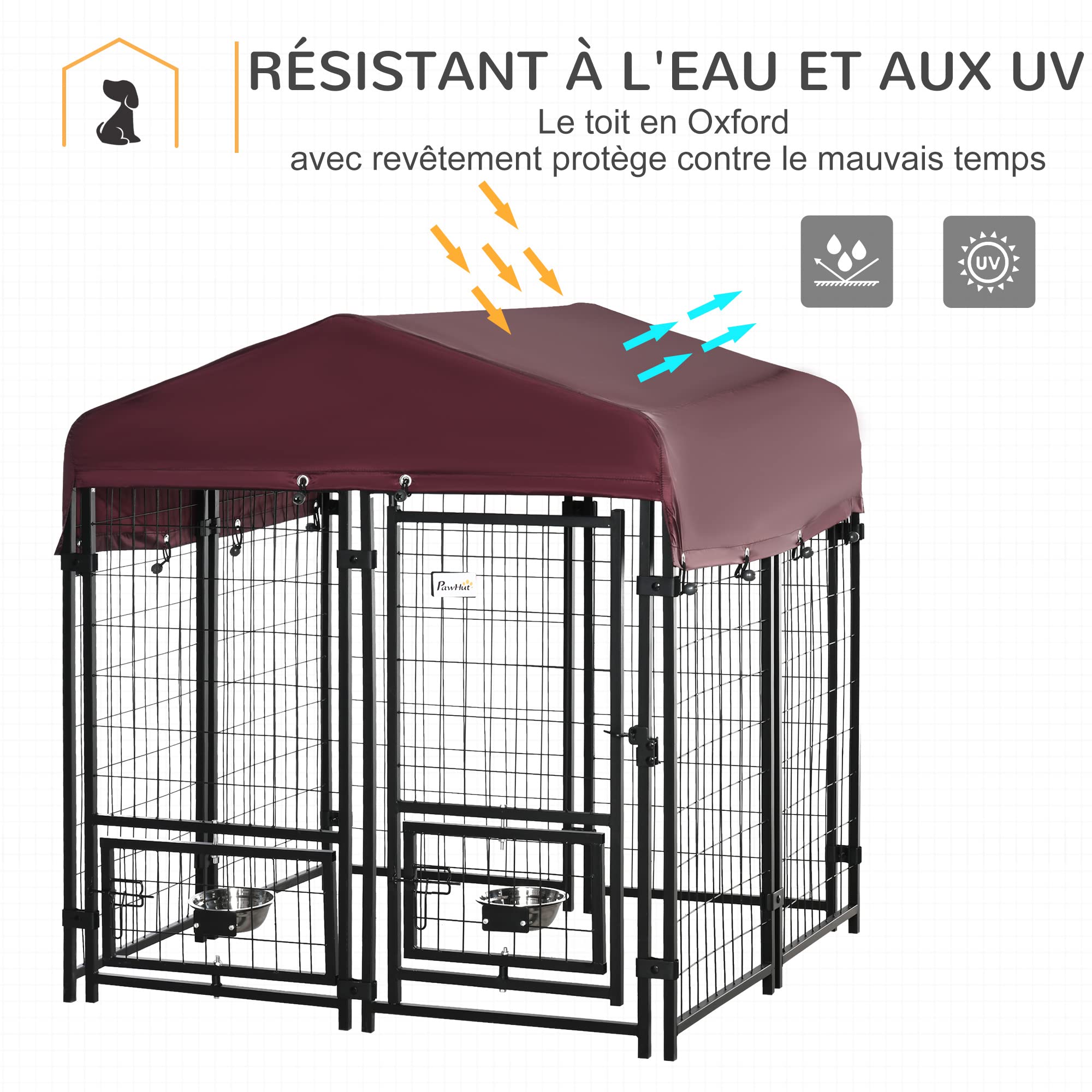 PawHut Chenil extérieur pour Chiens Parc à Chiot avec Toit en Tissu Oxford 120 x 120 x 138 cm