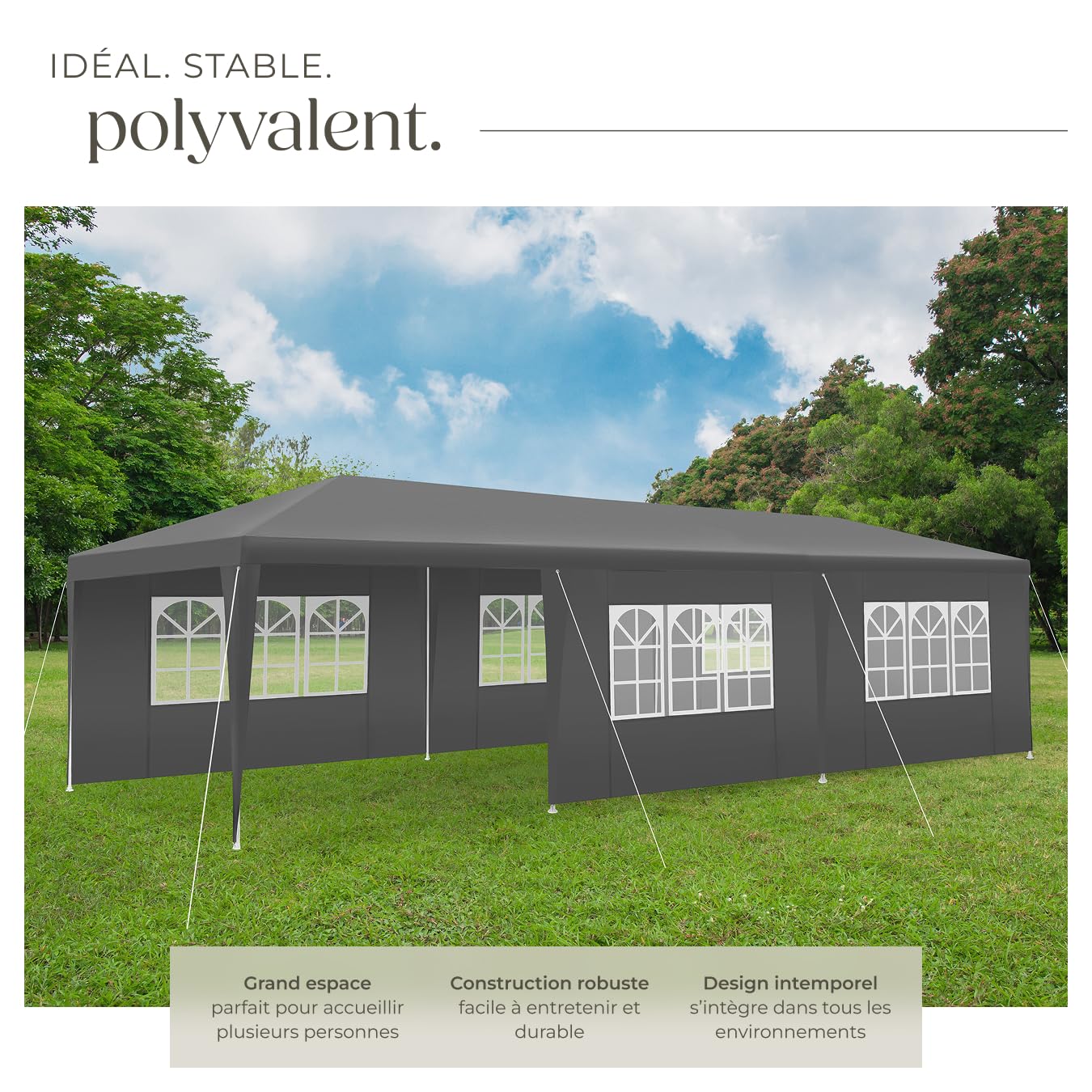 tectake® Tonnelle de Jardin Exterieur Tente de Reception 9x3m Protection UV 30+, Barnum Chapiteau Gazebo Pavillon de Jardin, résistant à l'eau avec Parois Amovibles, Cadre Robuste en Acier époxy