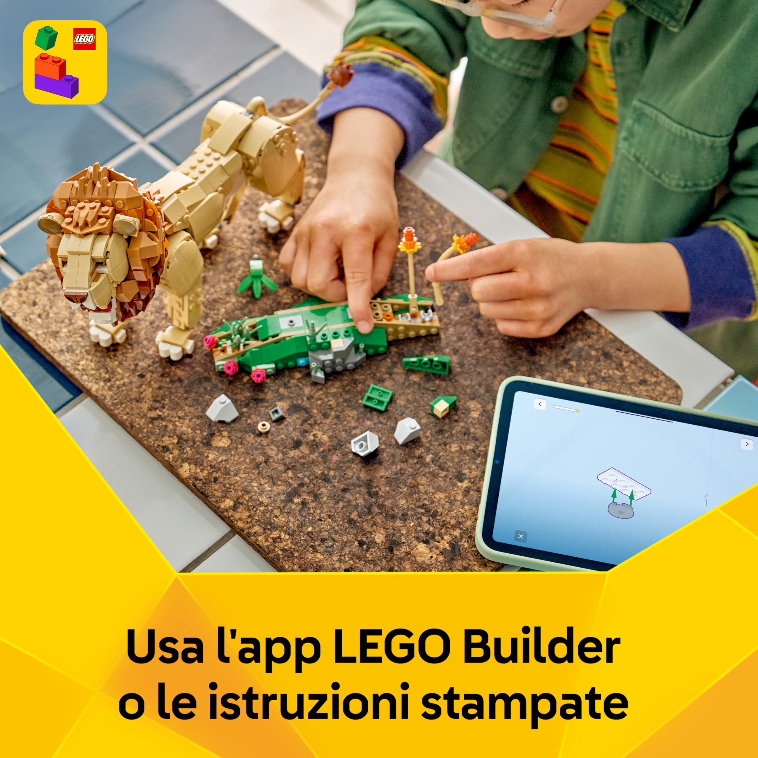 LEGO Creator 3in1 Animali Selvatici: Leone Maestoso Giocattolo - Trasformabile in una Leonessa o in 2 Cuccioli - Decorazione Camera da Letto Fai da Te - Regalo per Bambine e Bambini da 9 Anni - 31386