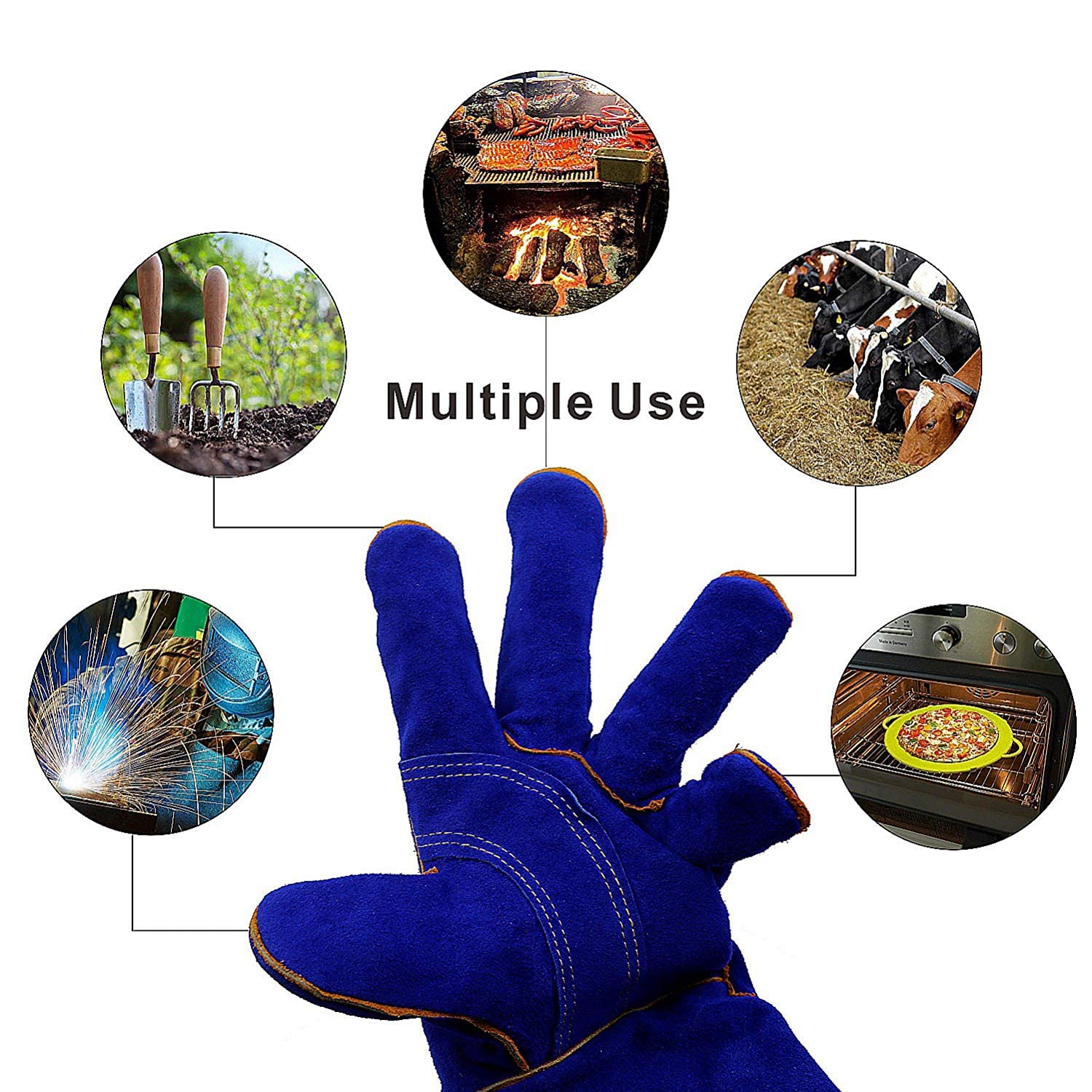 Gants de soudure Kim Yuan en cuir, résistants à la chaleur et au feu, parfaits pour le jardinage, le four, le barbecue, la MIG, la cheminée, les maniques, les soudeurs à point, la manipulation des