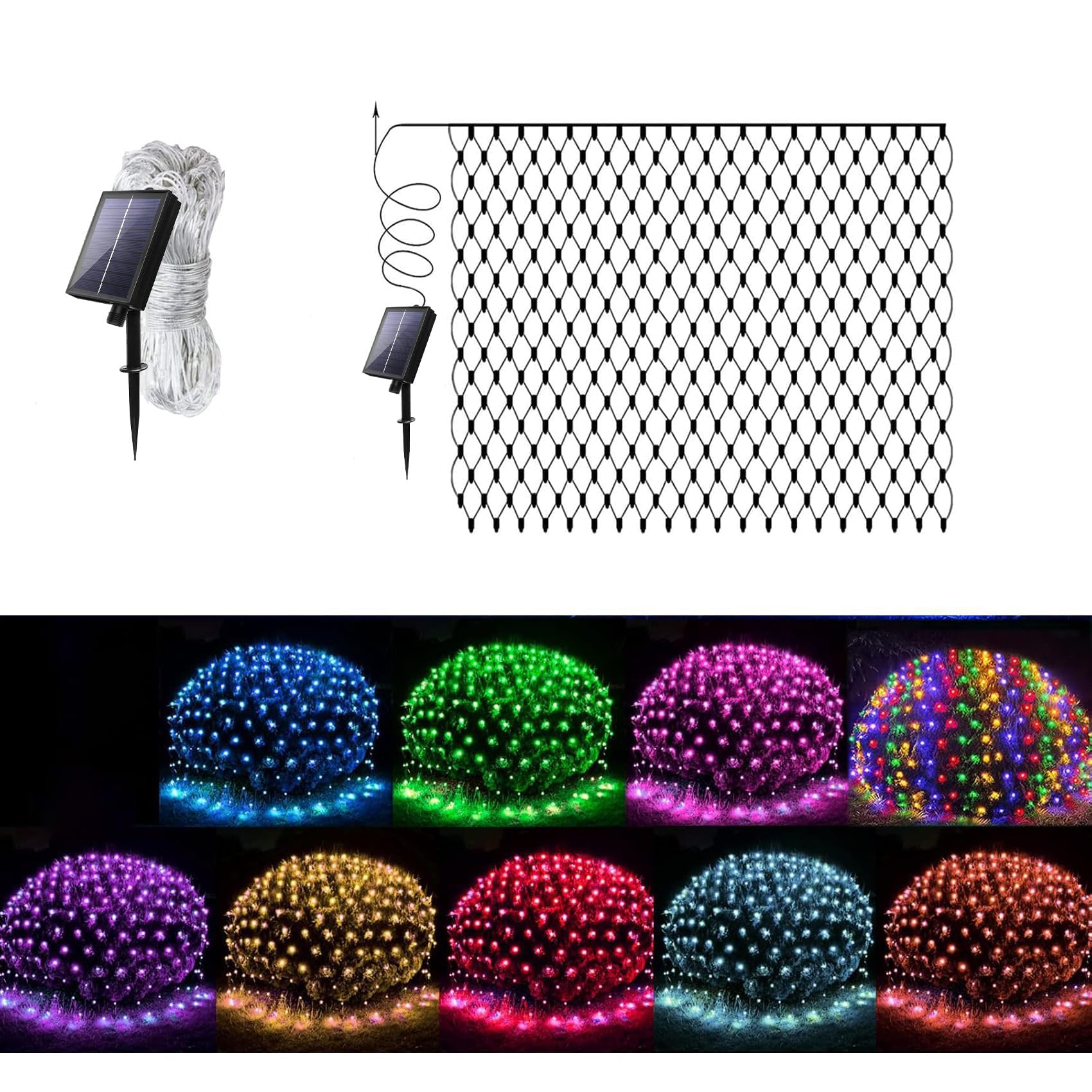 Luces solares de red para jardín con control remoto, guirnalda de luces de malla de 3 x 2 m, 192 LED, 8 modos de encendido y apagado automático (Blanco cálido)