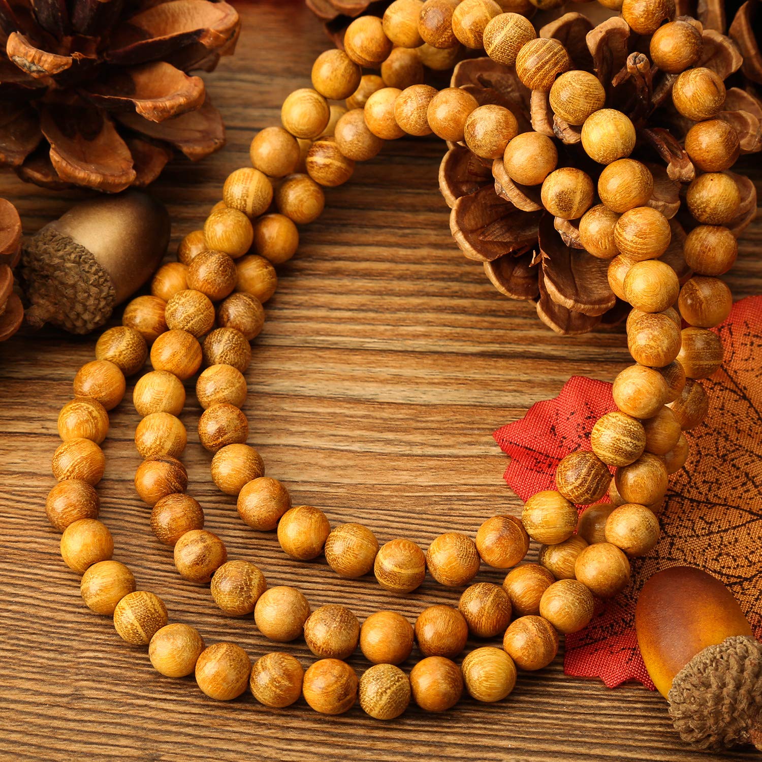 500 cuentas redondas de sándalo natural de 10 mm, hermosas cuentas espaciadoras pulidas hechas a mano con cordón para pulseras, collares, fabricación de joyas [palisandro dorado (200 unidades, 10 mm