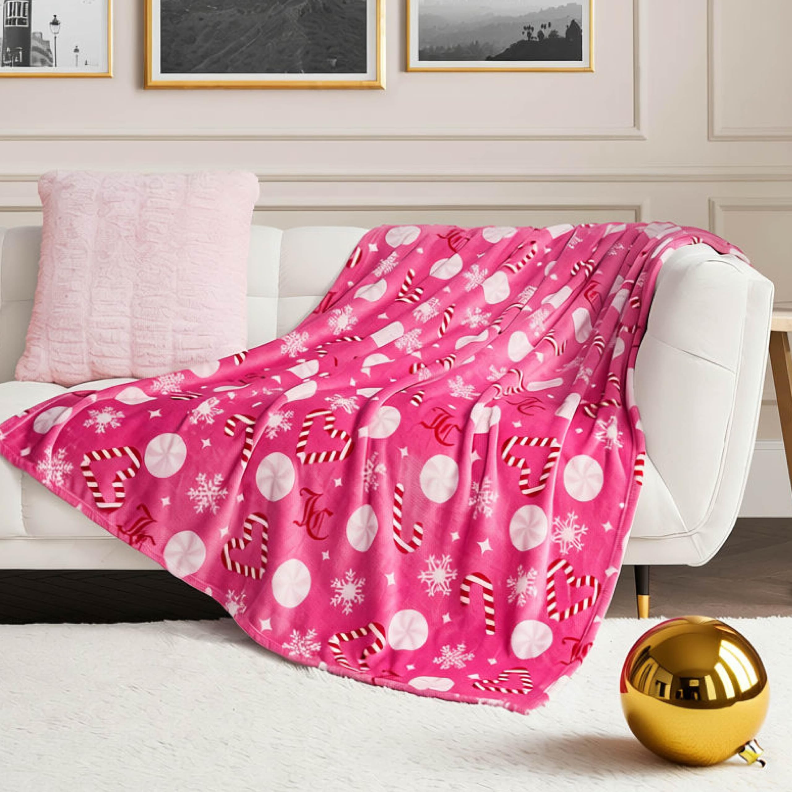 Juicy Couture Peppermint Party Plush 50"X70" Throw Blanket, Hot Pink