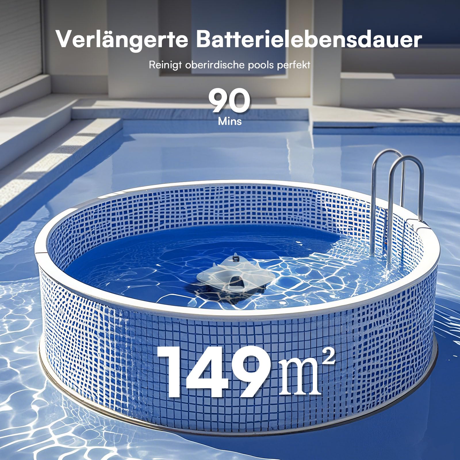 PoolMr Poolroboter Kabellos Poolsauger Akku 40W Power & 90 Min Laufzeit - Saugroboter Pool Mit Doppelfiltersystem & Hindernis-Überwindung für Ebene Pools Bis 149 ㎡ Reinigt Effektiv Blätter & Schlamm