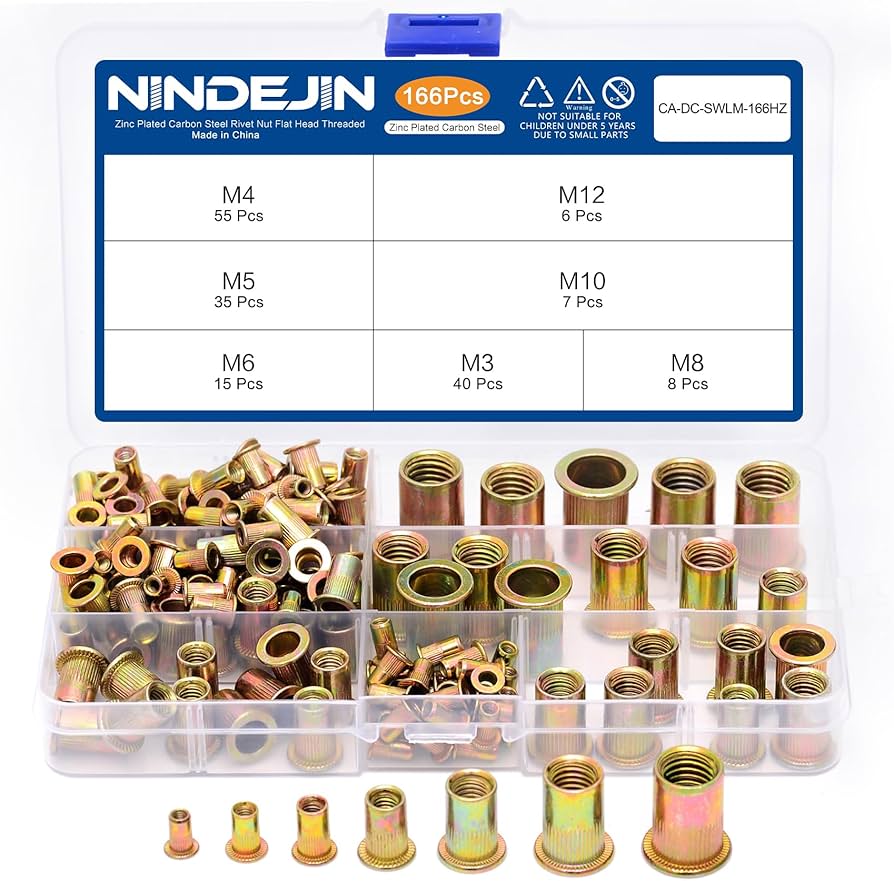 NINDEJIN 166 pcs Rivet Nuts Assortment Kit, Threaded Inserts Rivet