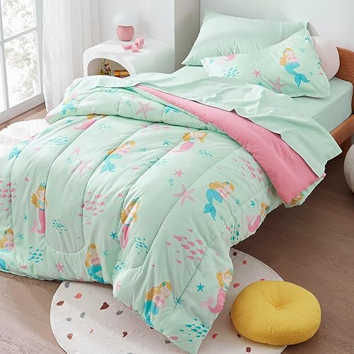 SLEEP ZONE - Juego de edredón de 5 piezas tamaño Individual para niños, estampado suave, con edredón, sábanas y fundas para cojín y almohada, diseño