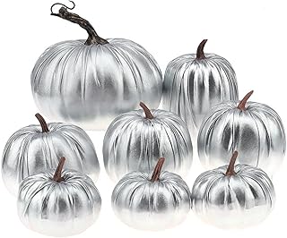 Gresorth 8pcs Assorted Size Fake Handmade Silver Leather Pumpkins Artifi...