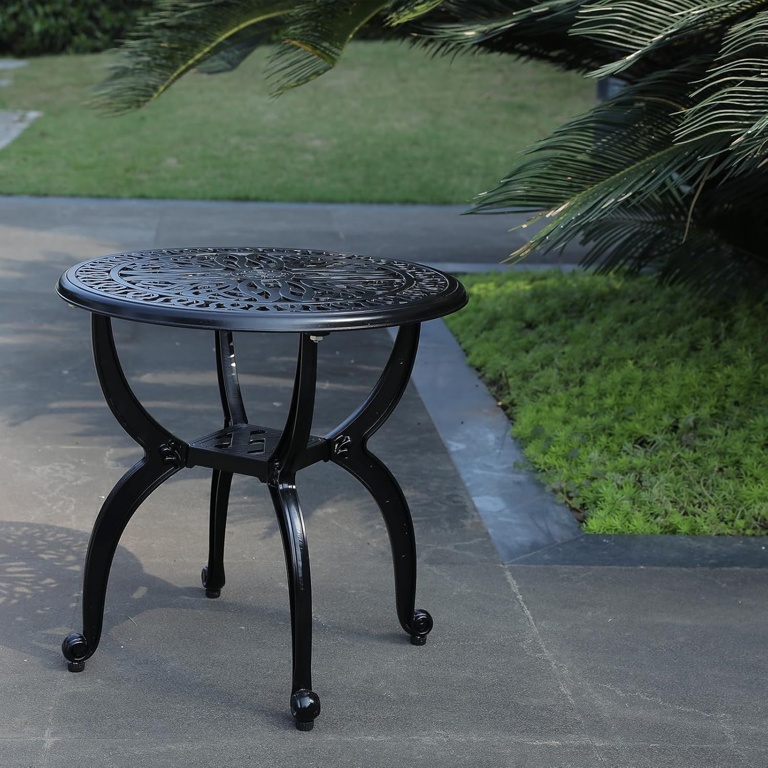 Cast Aluminum Outdoor Side Table, All Weather Round Small Coffee Table for Patio,Park,Lawn,Yard (18.5" Black)