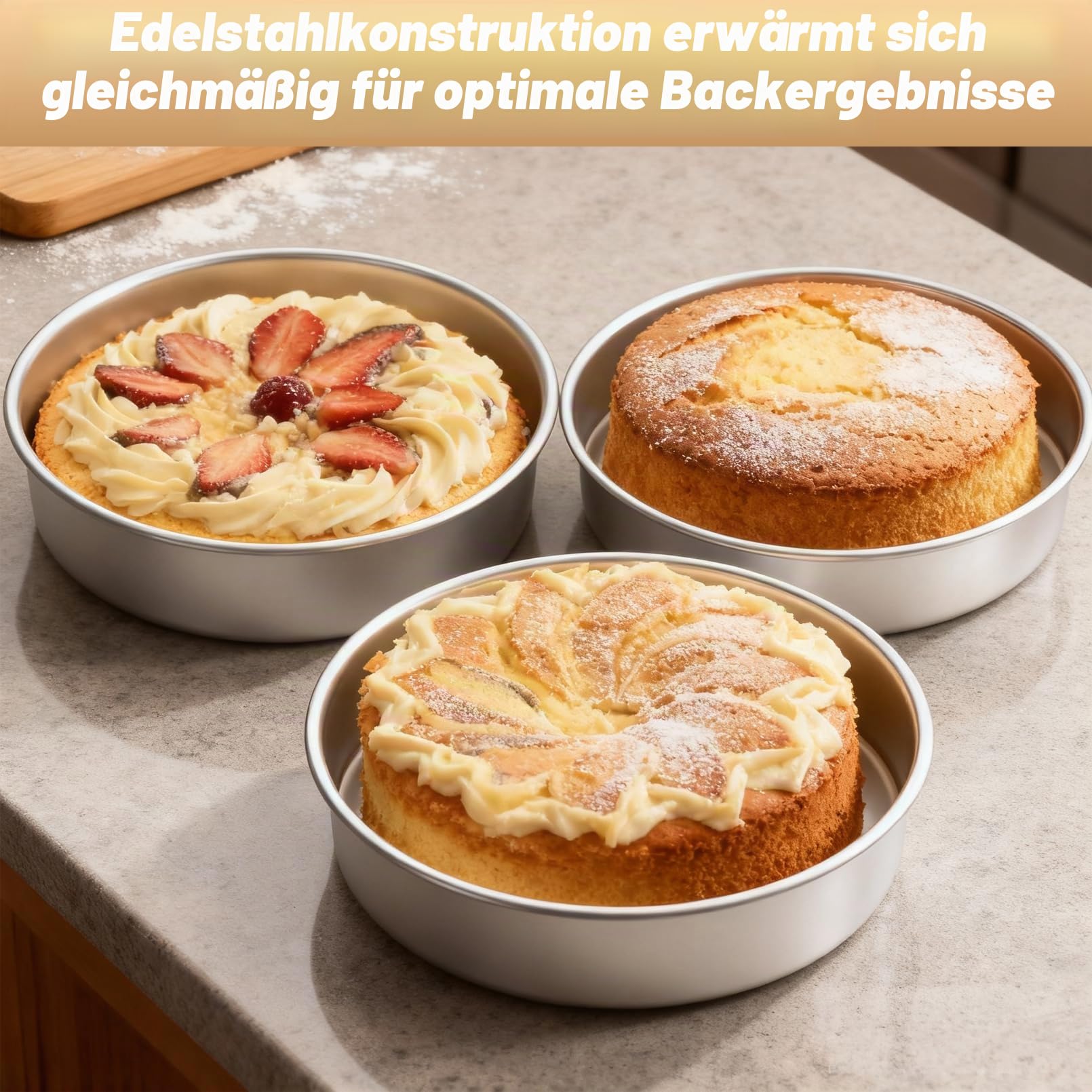 3 Stück Backform Rund, Edelstahl Rund Kuchenform, 20 Cm | Runde Kuchenbackformen for Kuchen, Brownie, Lasagne, Weihnachten, Leicht Zu Reinigen Und Spülmaschinenfest