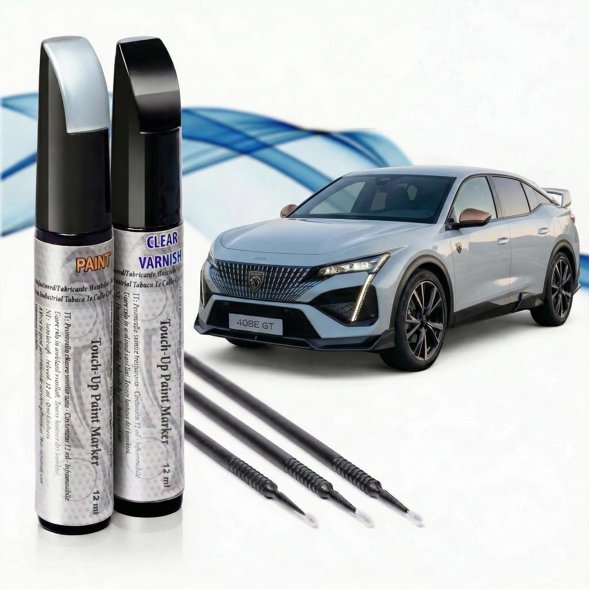 Reparador de Arañazos para Coche, Lápiz de Retoque para Automóvil, Bolígrafo Reparaarañazos, Rotulador de Reparación, 2 Piezas de Pintura de Retoque Peugeot con Base + Laca. (EVL GRIS PLATINIUM) — view 5