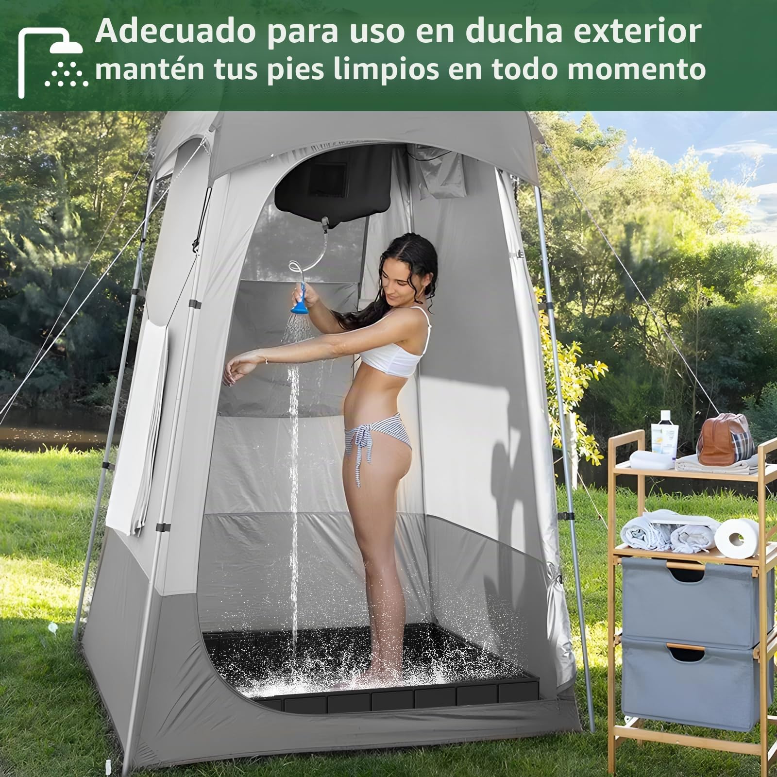 Base de Ducha Plegable, 104x104x13cm Gran Disco de Ducha portátil con Drenaje, Base de Ducha de Campamento, Base de toldo de Bandeja de Carpa Interior y Exterior