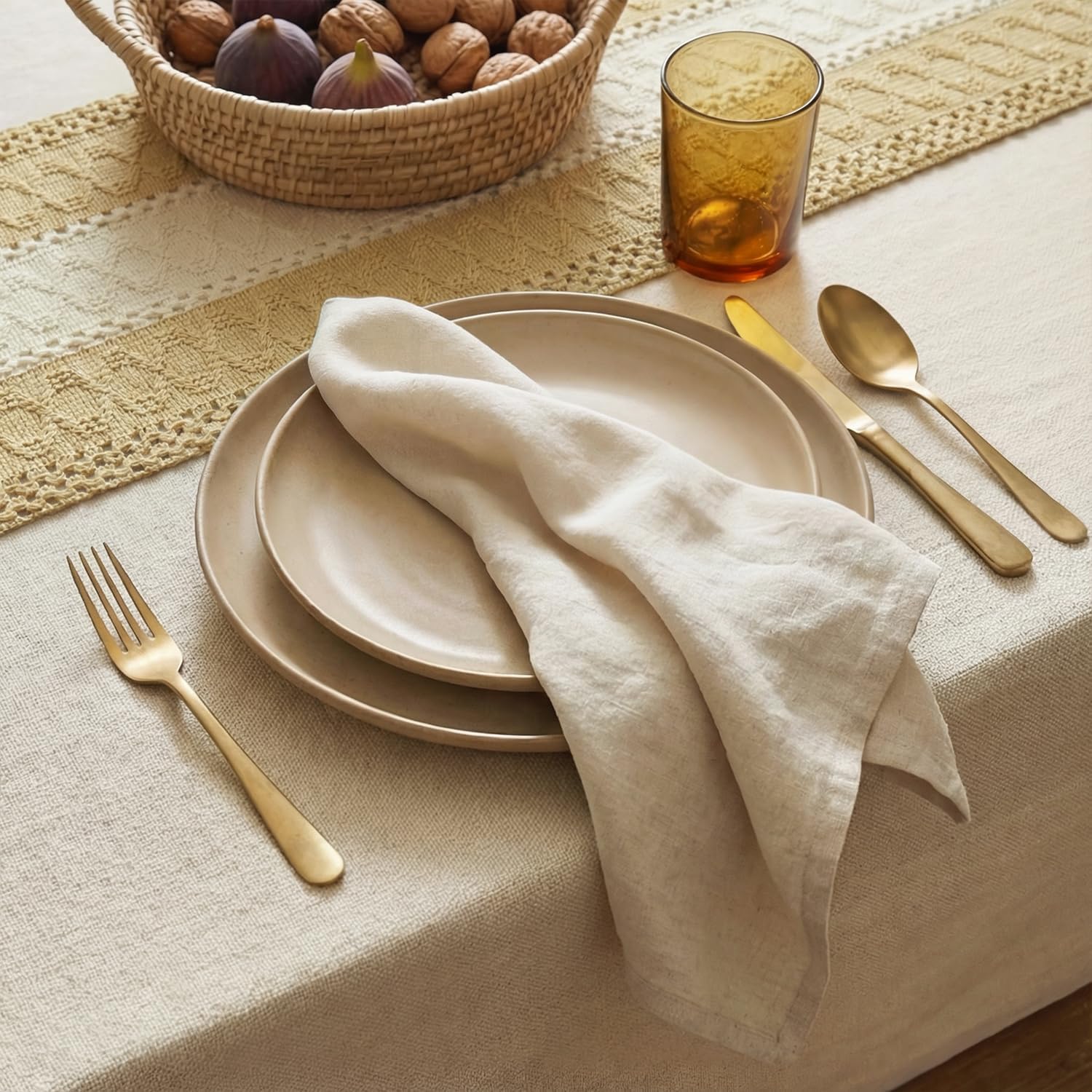 Horaldaily Burlap Brown Table Cloth 60×84 Inch Rectangular, Farmhouse Rustic Heavy Weight Tablecloth, Wrinkle Free Farmhouse Style Table Cover for Home Party Decor