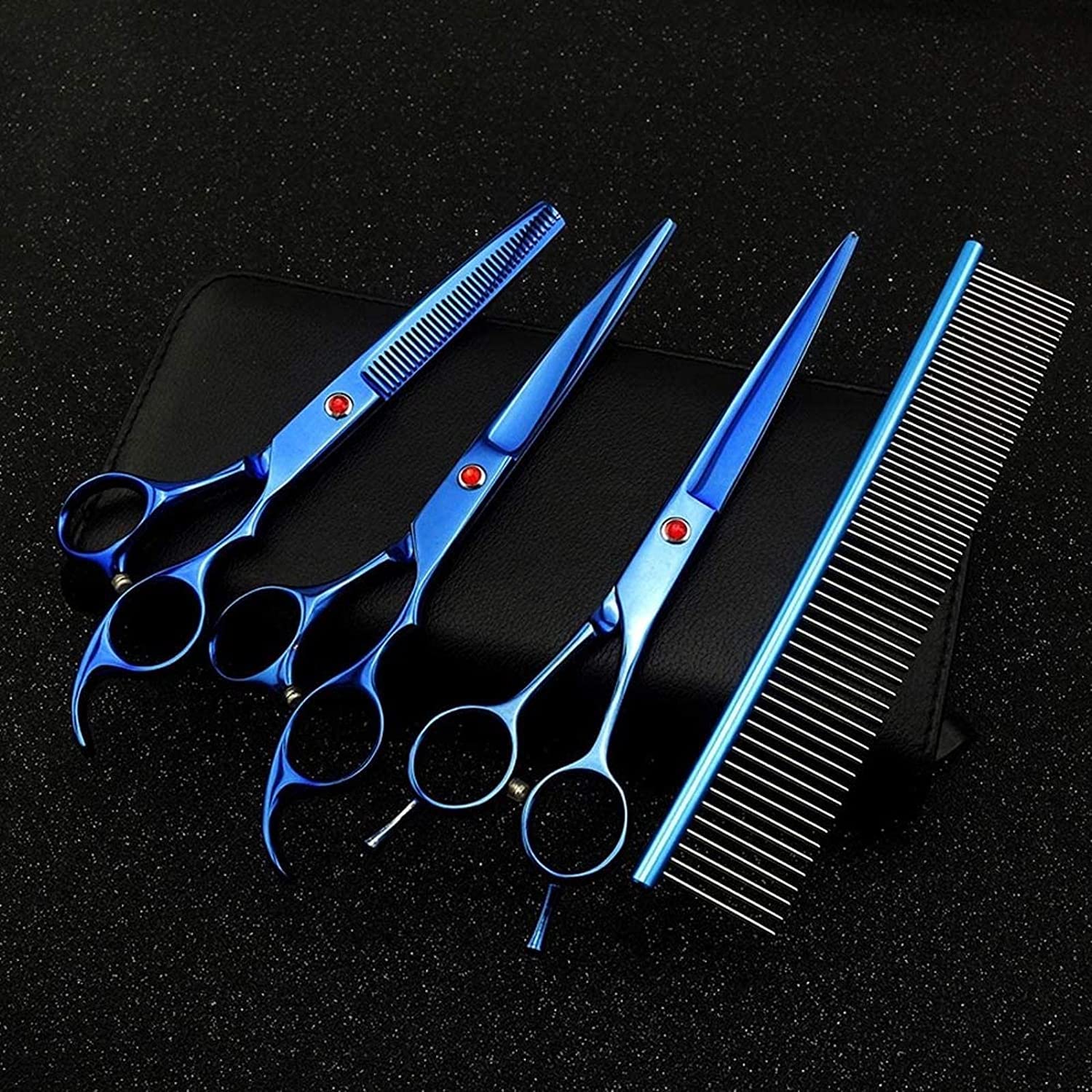 Tijeras Peluqueria Canina, Conjuntos de tijeras de perros profesional de acero inoxidable Traje de corte de casas Tijeras de adelgazamiento curvas con peines