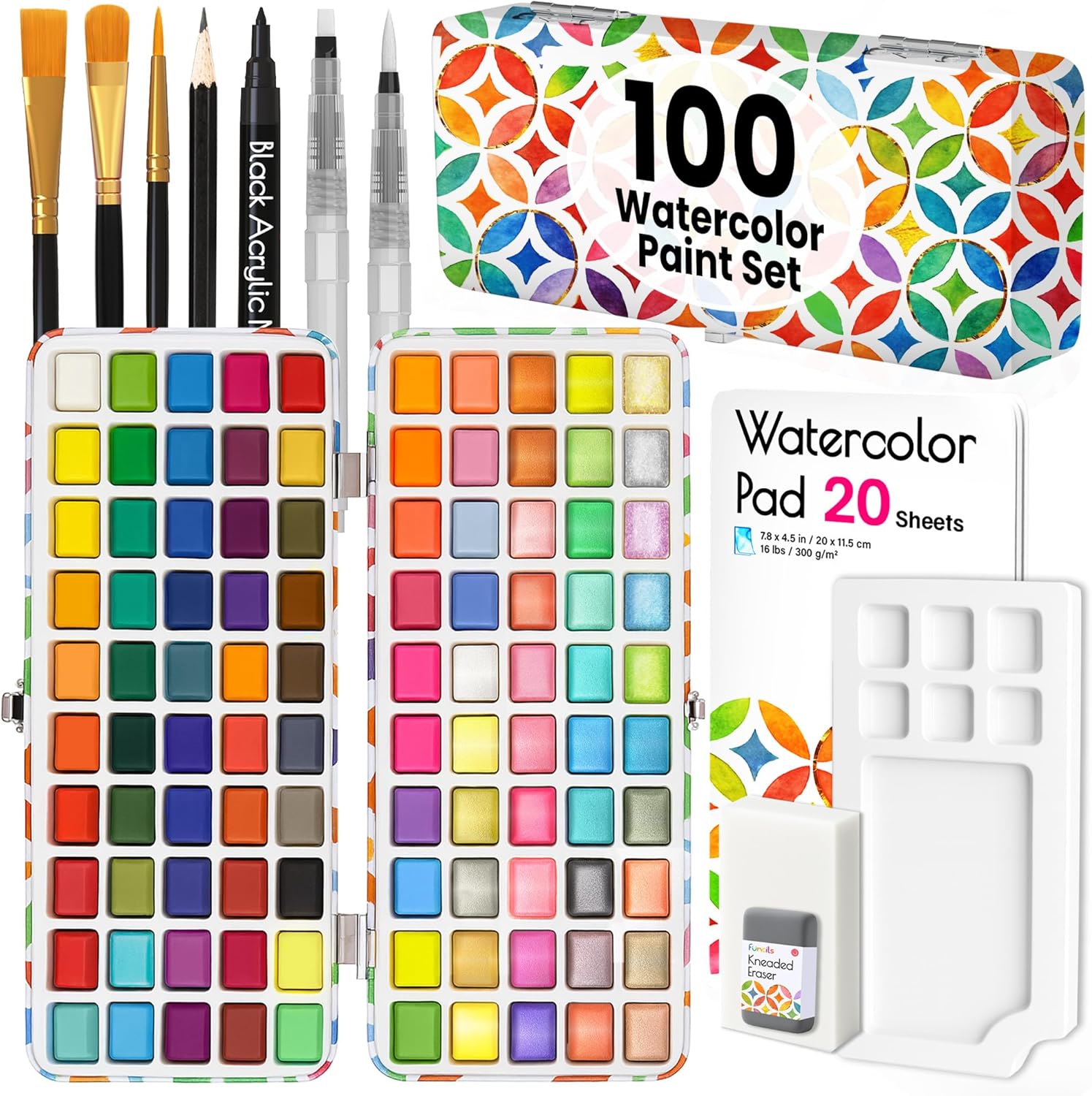 100 Watercolor Paint Set - Water Colors Paint for Adult, Beginners, Professional Artists | Watercolor Palette with Paper, Brushes, Pen | Travel Painting Kit, Art Supplies for Adults