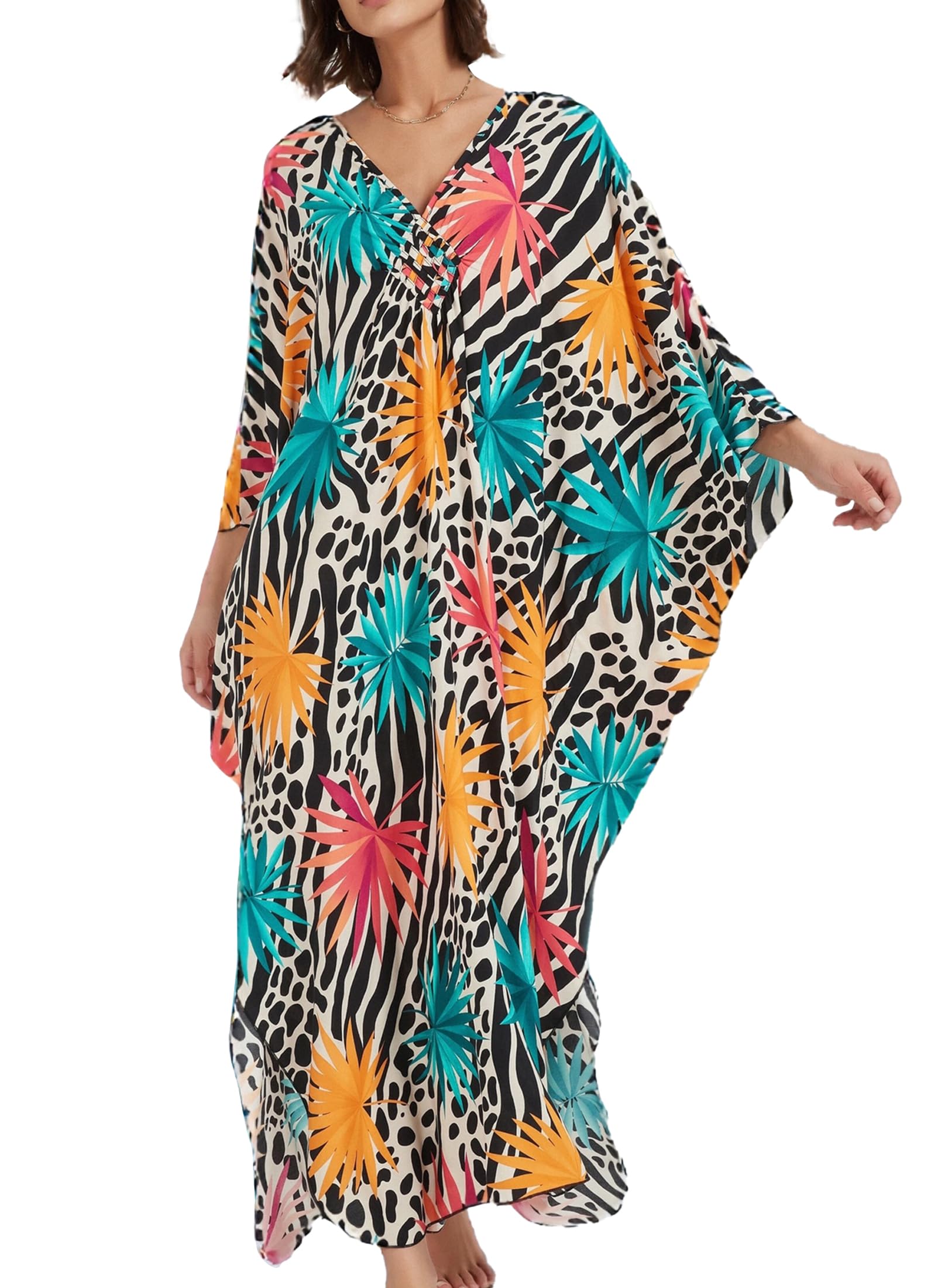 cthseie Women Animal Print Kaftan Dresses Plus Size Swimsuit Coverup Summer Bathing Suit Caftan Loungewear Beach Dress