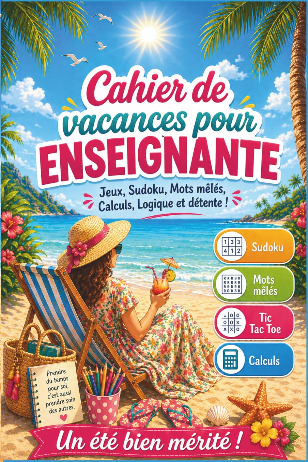 Cadeau Enseignante en Français – Cahier de vacances pour enseignante: Labyrinthes, mots mêlés, sudoku… un moment de détente bien mérité – Cadeau original pour enseignante