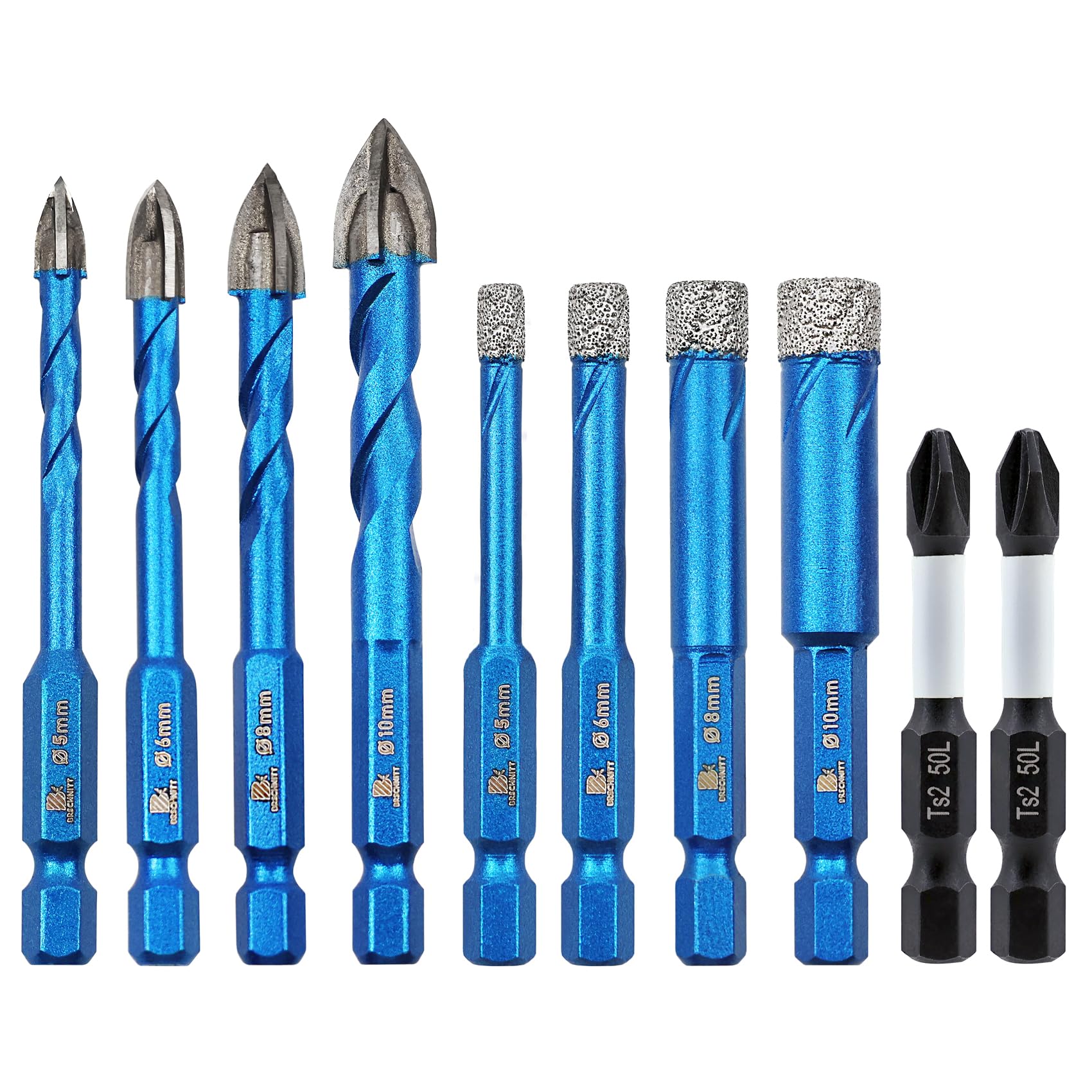BRSCHNITT Diamond Drill Bit,with Phillips PH2 Magnetic Anti Slip Screwdriver Bit