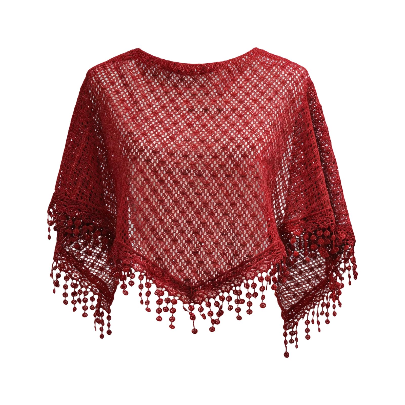BWANGIAO Lace Hollowed Fringe Shawl Triangular Scarf with Breathable Design for Women Girl Daily Outfit Evening Dress Shoulder Wr