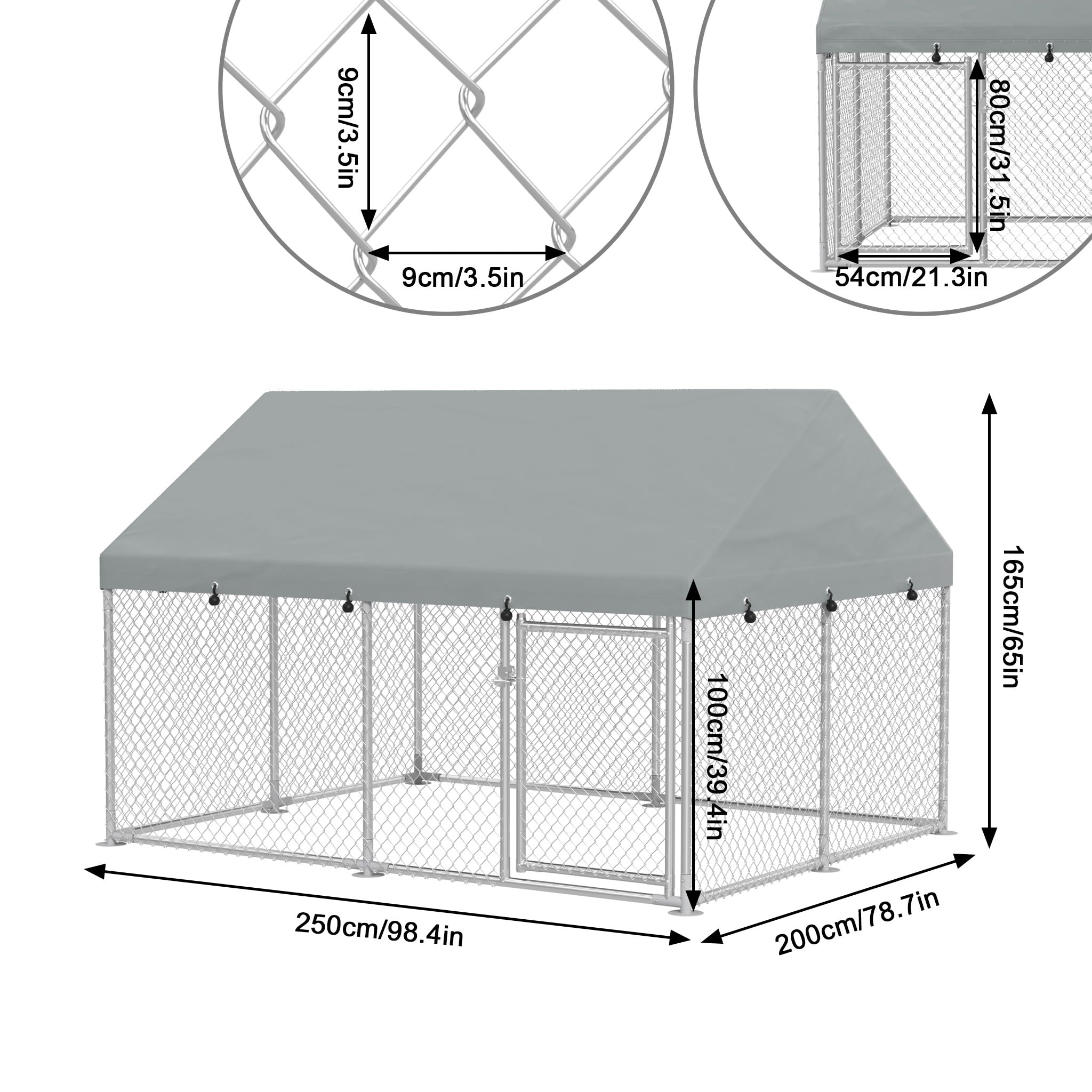 UISEBRT Hundezwinger Hundehütte Outdoor Hundehaus 250x200x165 cm UV- & Wasserdicht Hundekäfig mit Dach aus 420D Oxford-Gewebe Welpenlaufstall Verschließbares Riegelsystem und Sicheres Design