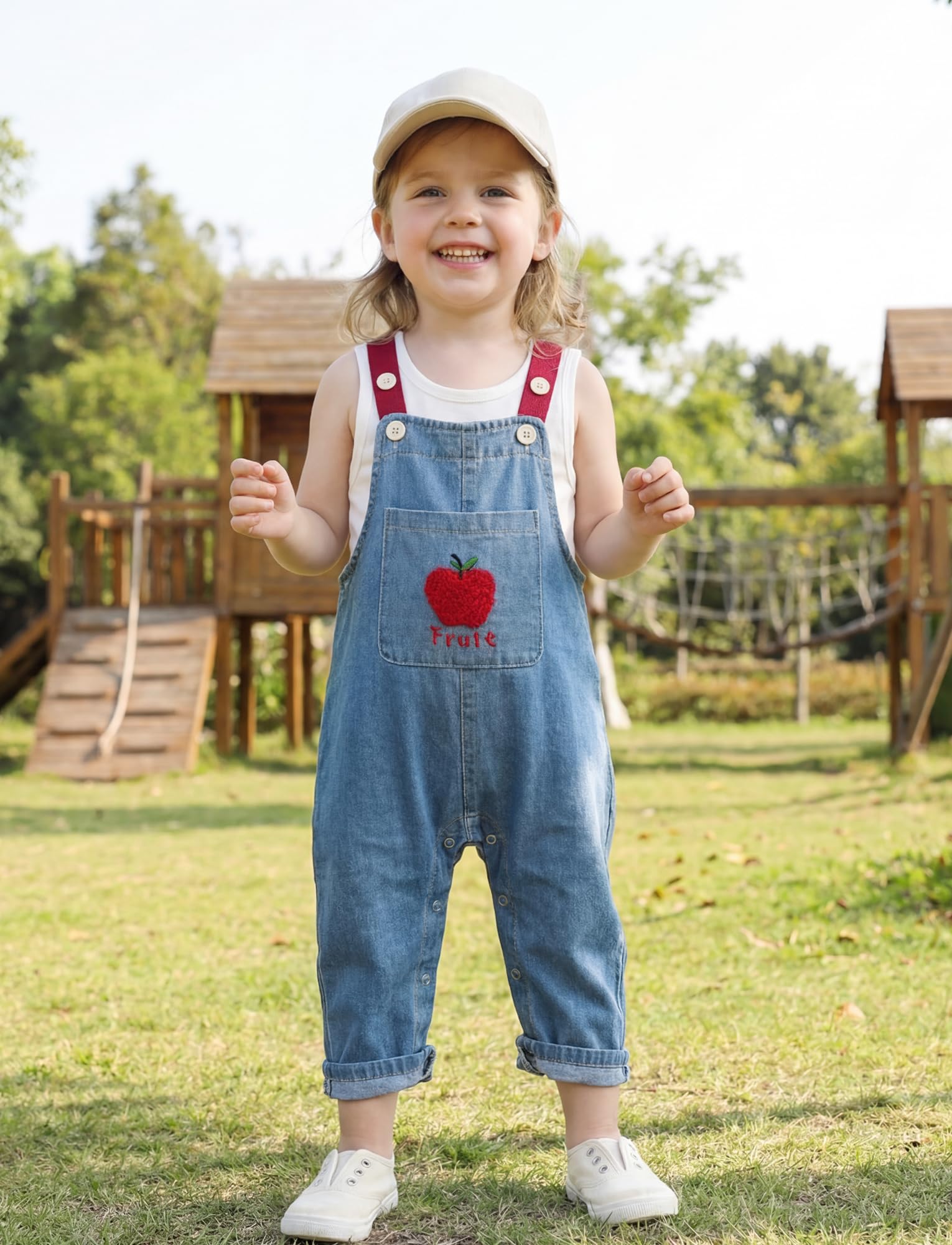 SEAUR Bébé Salopette en Denim Coton Coupe Ample Vintage Enfant Salopette en Jean Été Confortable Mignonne 6 mois-5 ans