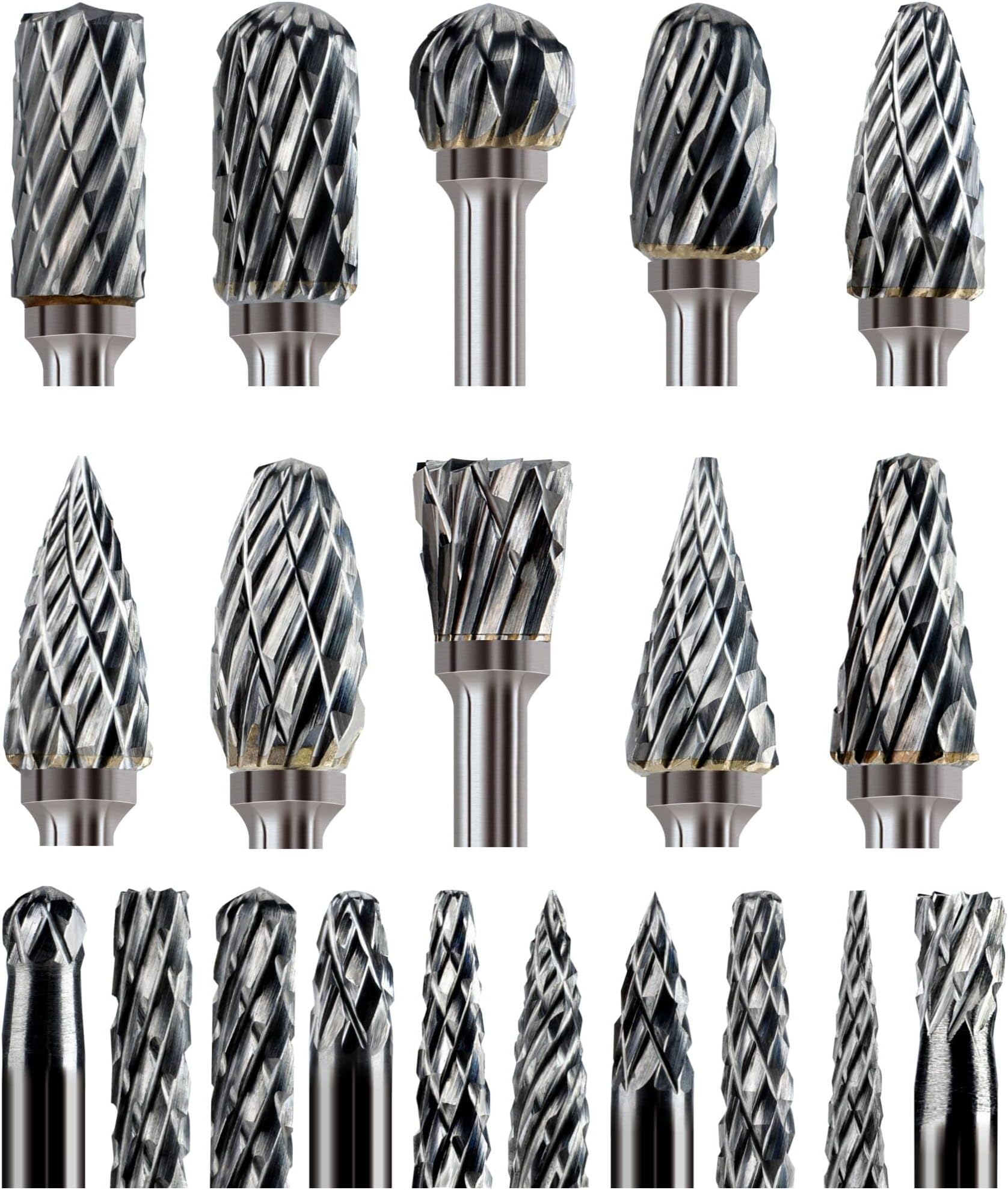 Mars-Rock Carbide Burr Set Compatible with Dremel 1/8" Shank 20PCS Die Grinder Rotary Tool Rasp Wood Carving Bits Accessories Attachments Metal Grinding Engraving Cutting Trimming Porting Double Cut