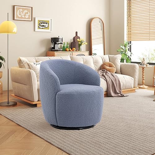 Miniatura 24 de HomVent Silla giratoria con tapizado de peluche, silla redonda con base de metal, sillón giratorio de 360 grados, sillón tapizado para ocio, sala de