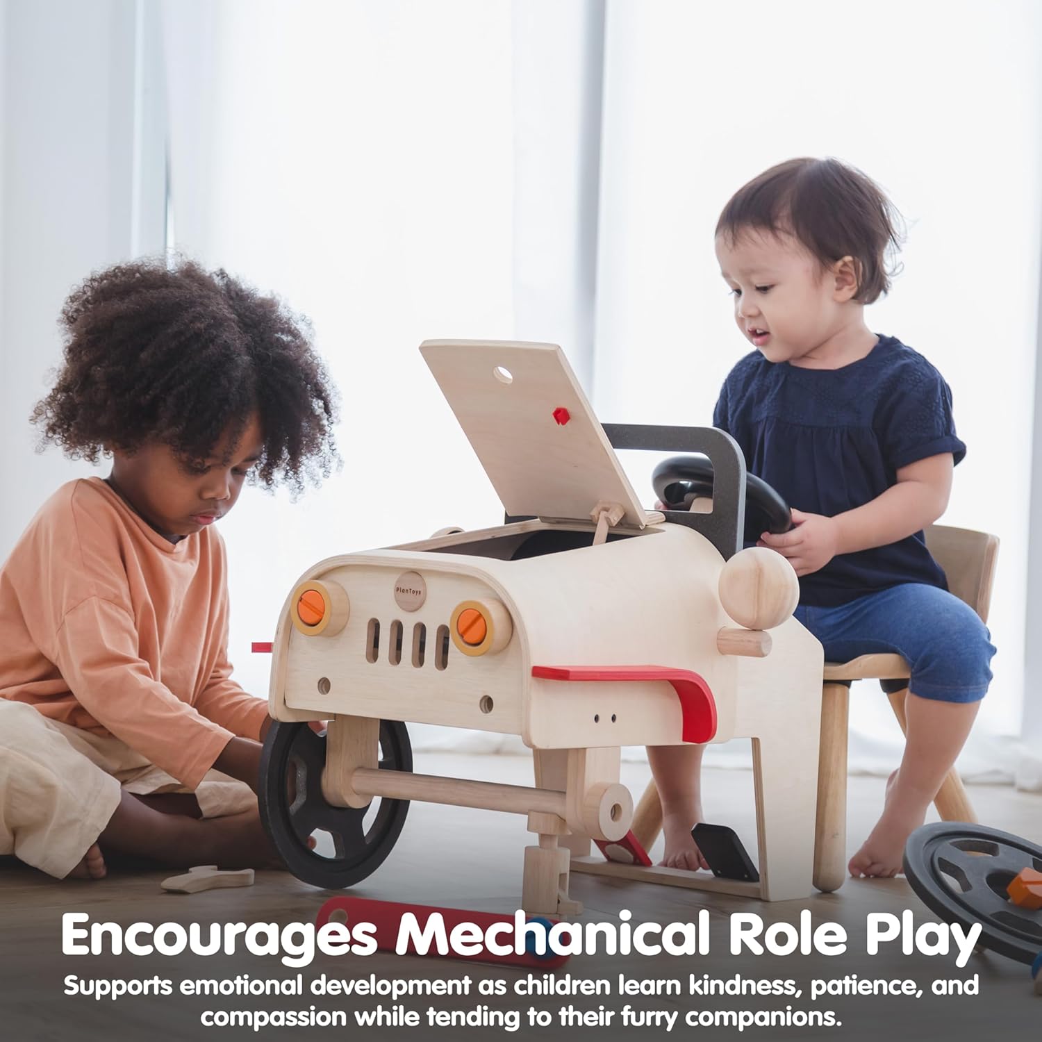PlanToys® Wooden Motor Mechanic Pretend Play Set for Kids | Includes Tools, Bolts & Car Dashboard Panel | Educational Role Play Toy for Imaginative Learning | Eco-Friendly & Sustainable Montessori Toy
