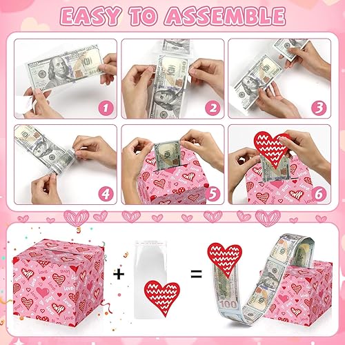 Miniatura 3 de chiazllta Caja de dinero para el día de San Valentín para extracción de dinero rosa y rojo, caja de dinero para regalo en efectivo con tarjeta de
