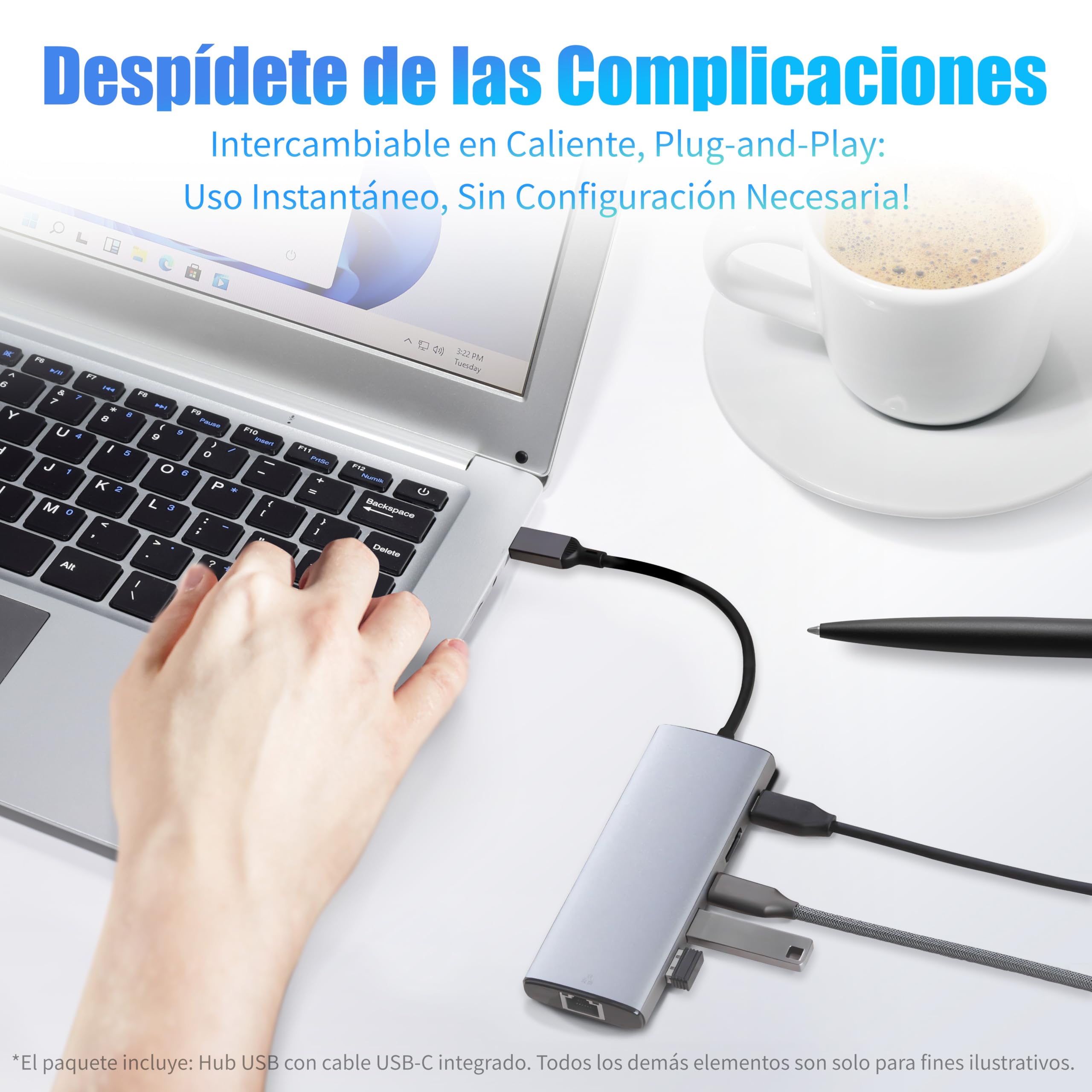 Amazon Basics 6 en 1 Concentrador USB 3.1, (1 USB-C 100W PD Input, 2 USB-A, 1 USB-C, HDMI 4K, Ethernet), Gris Claro, 11.94 x 4.6 x 1.5cm