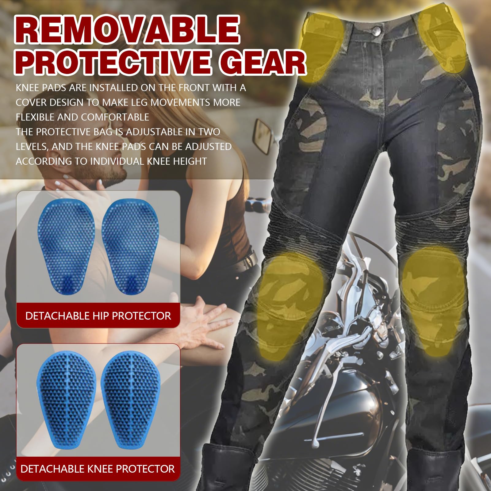 Pantaloni da Moto Uomo & Donna - Pantaloni Biker Elasticizzati con Protezioni Ginocchia & Fianchi, Approvati CE, Comodi E Resistenti Pantaloni Protettivi per Motociclisti