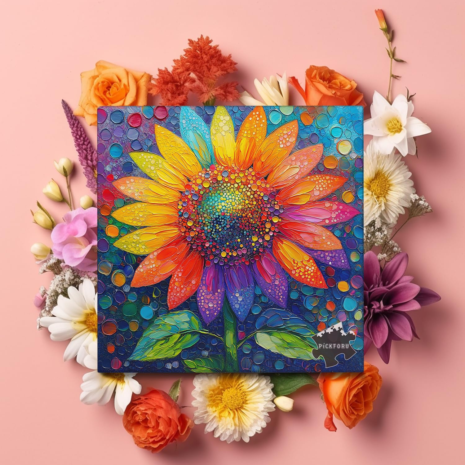 Rompecabezas de girasol para adultos de 1000 piezas, rompecabezas de flores arcoíris imposibles, rompecabezas de plantas degradadas coloridas de 1000 piezas como decoración artística de pared 5