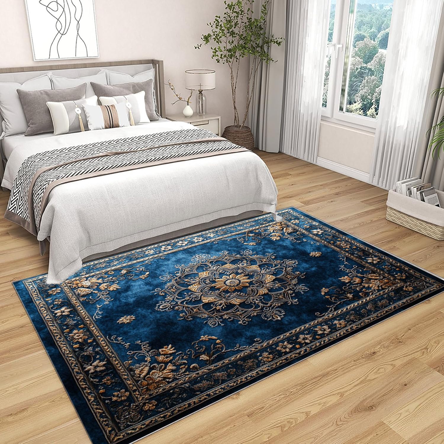 Dywan do salonu miękkie abstrakcyjne liście roślin dywanik do sypialni dywany, można prać do salonu pokoju dziecięcego biura, vintage łatwe (złoto 1)-90 x 120 cm