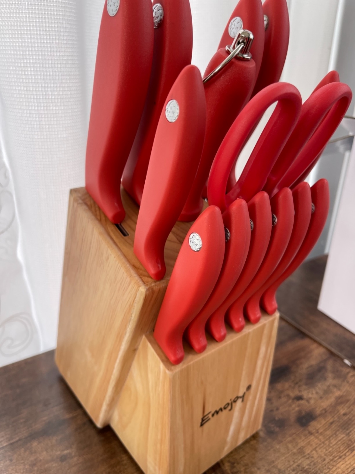 5/mo Finance Knife Set 15Piece Kitchen Knife Set with Block Wooden