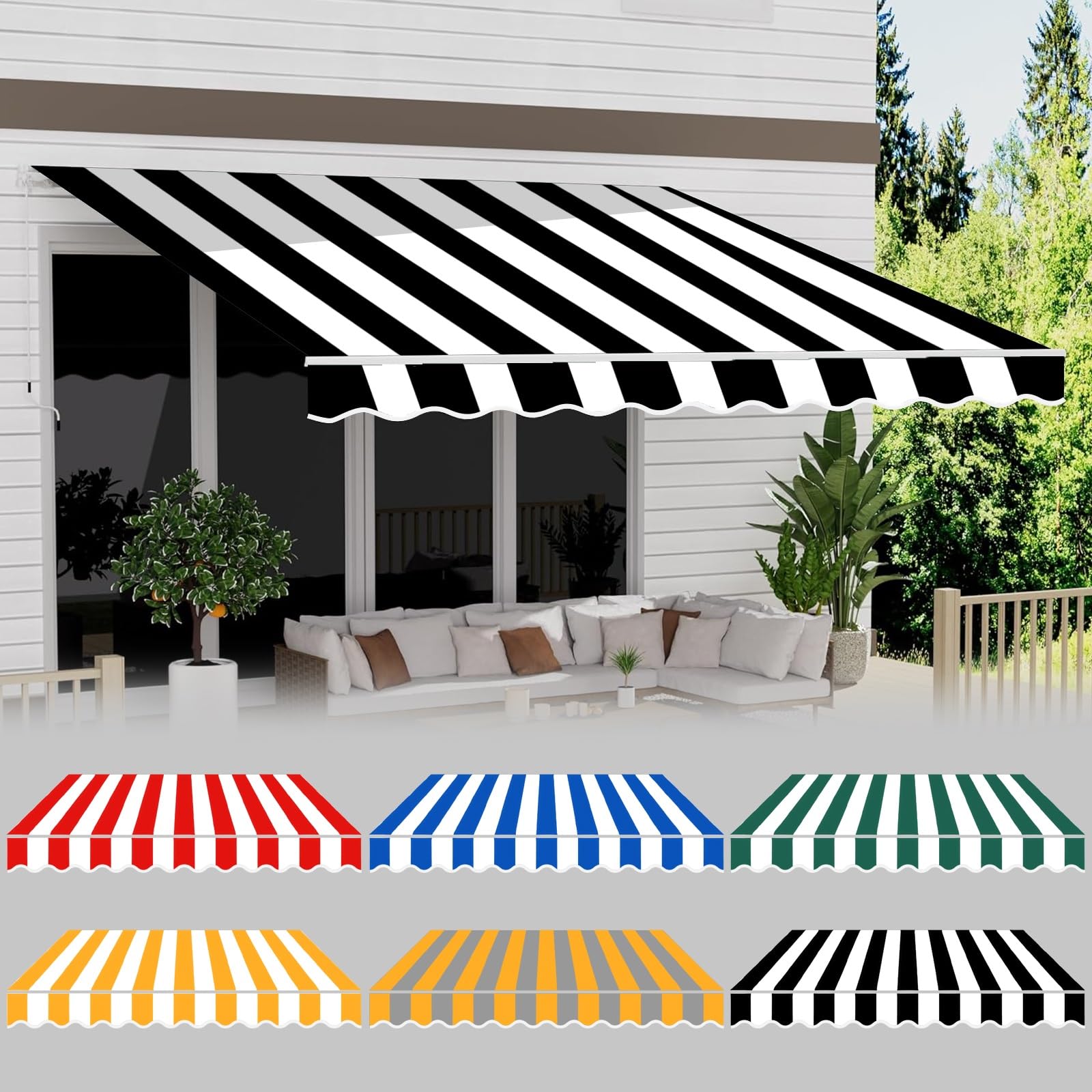 Toile de Remplacement pour Store Banne Rétractable – Tissu Polyester Imperméable Anti-UV 300g/m² avec Lambrequin, 200/250/300/360/400/500 cm – Auvent de Rechange pour Terrasse, Jardin, Balcon
