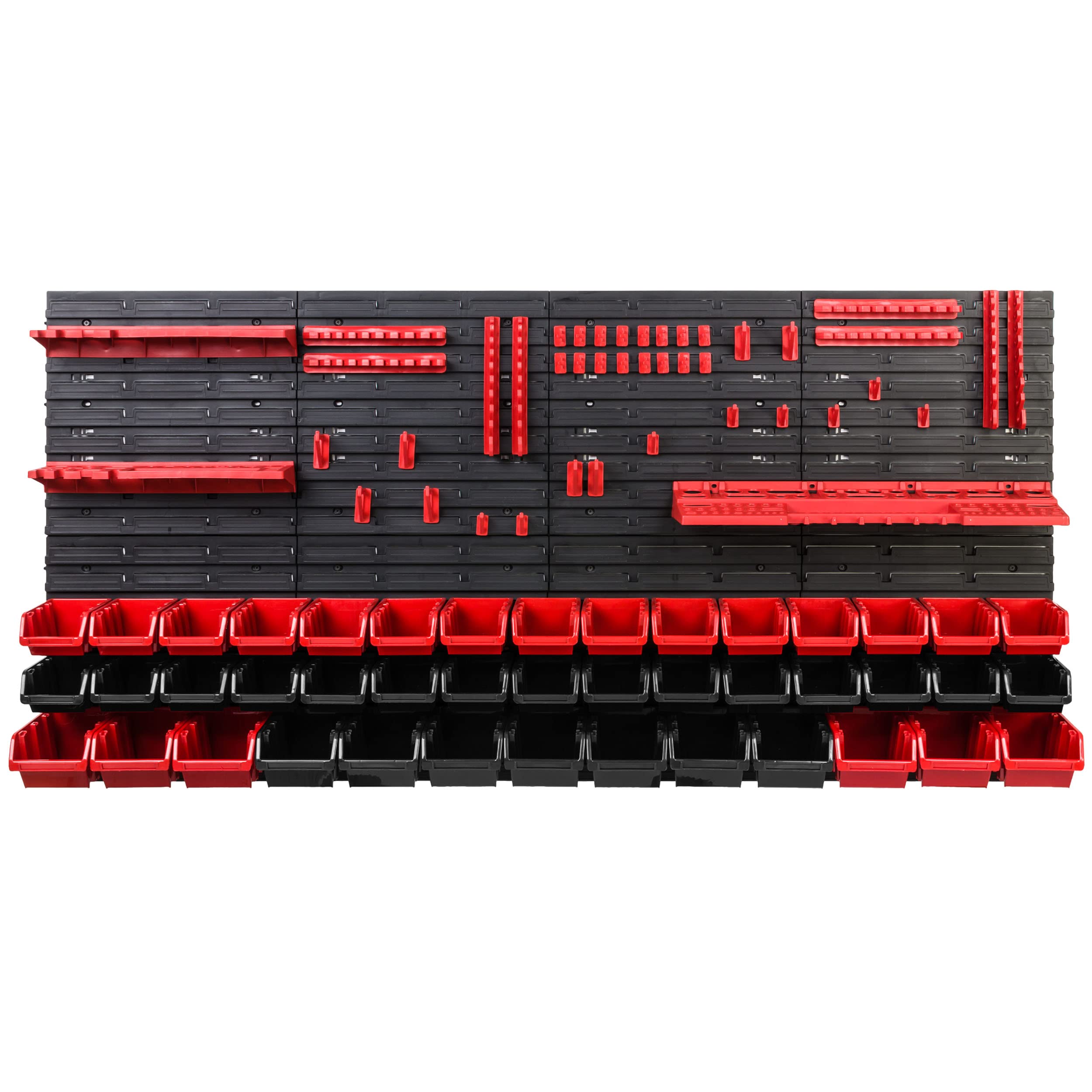 Scaffale da officina, 156 x 78 cm, 43 pezzi, con supporti per attrezzi e scatole impilabili, pannelli da parete, scaffali extra resistenti, per merci, garage, scaffali da parete