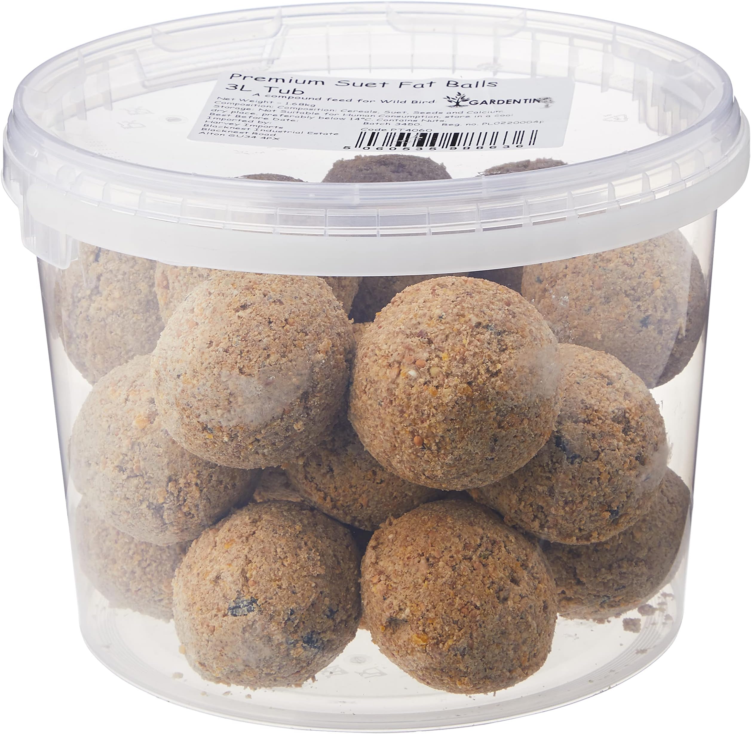 Garden Ting Premium Suet Fat Balls for Wild Birds, 3 Litre Tub, black