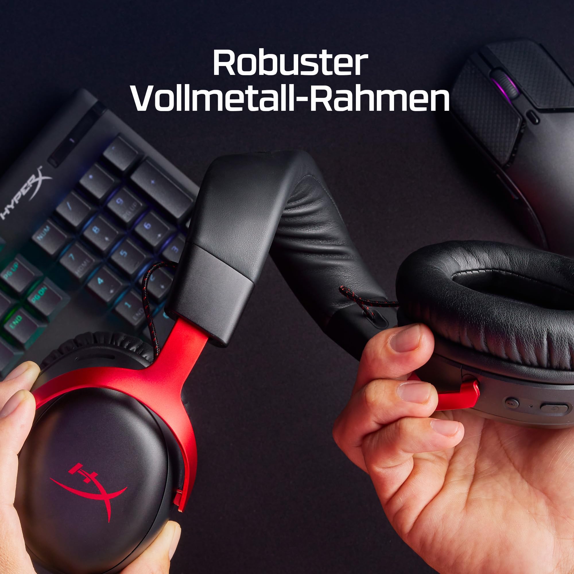 HyperX Cloud III Wireless Gaming-Headset – Over-Ear Headset mit Mikrofon, 120h Akku, 2.4GHz Wireless, DTS Headphone:X, 53mm Treiber, PC, PS5, PS4, Nintendo Switch, Schwarz