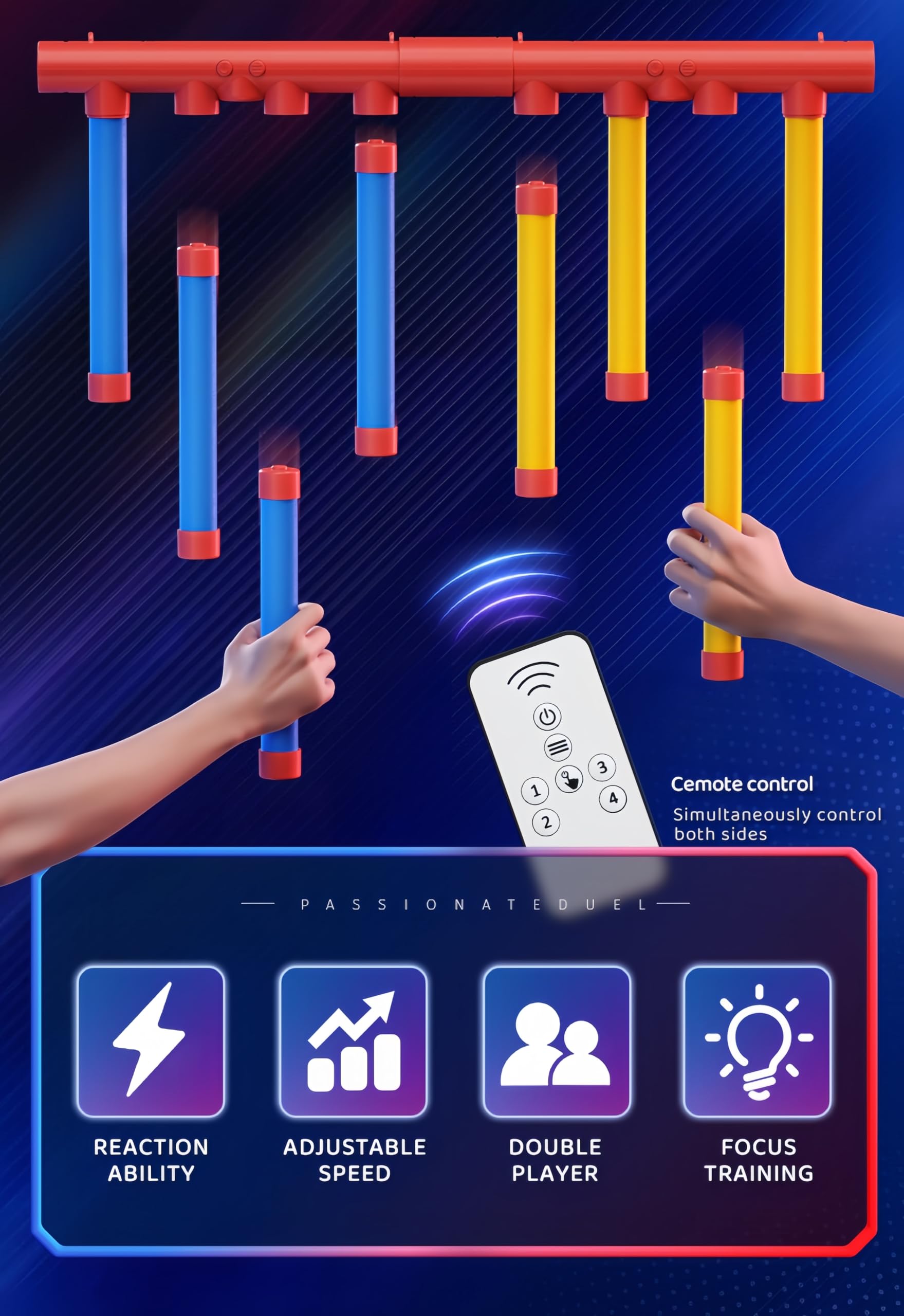 Reaction Challenge Game with Remote Control, Interactive Falling Sticks Game, 3 Speed Levels, Double Player - Image 3