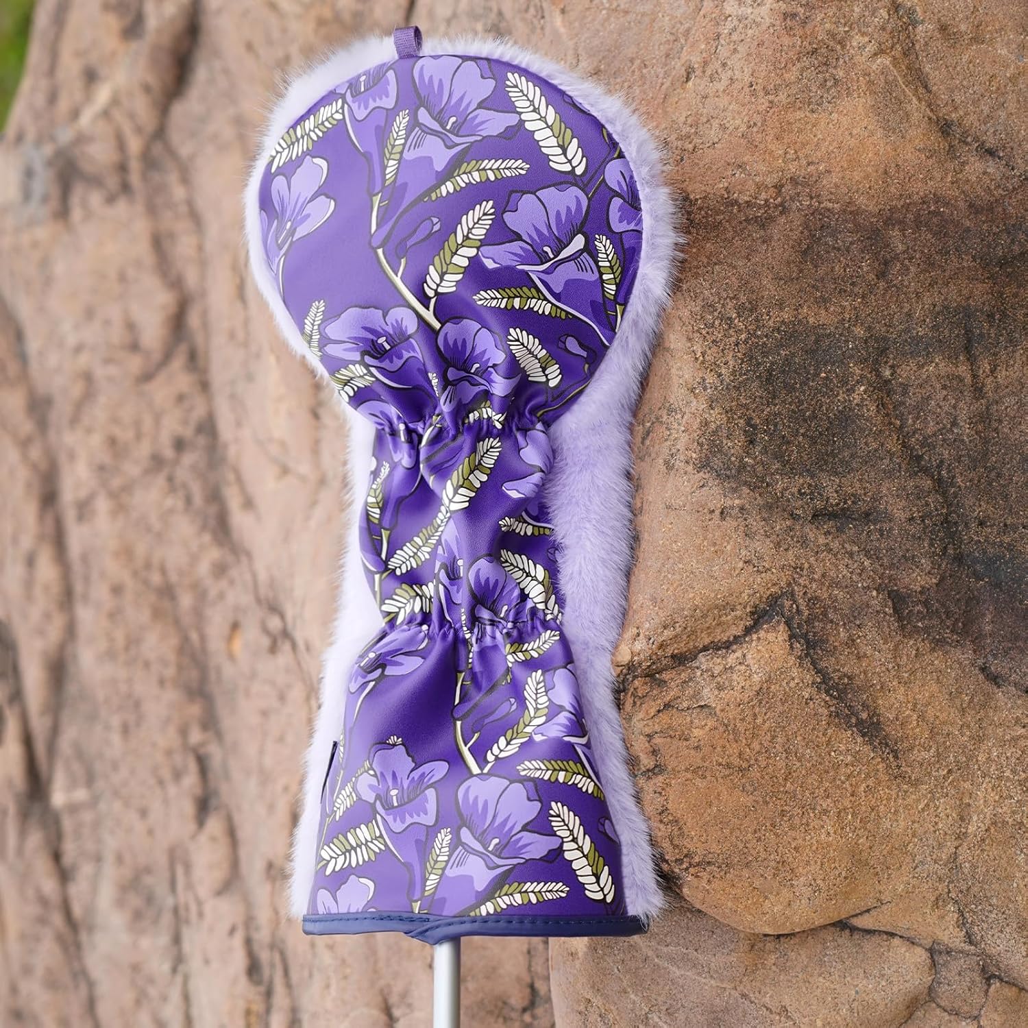 Purple Golf Driver Head Cover Front Plush Back Leather Printing Jacaranda Driver Headcover for Women Lady
