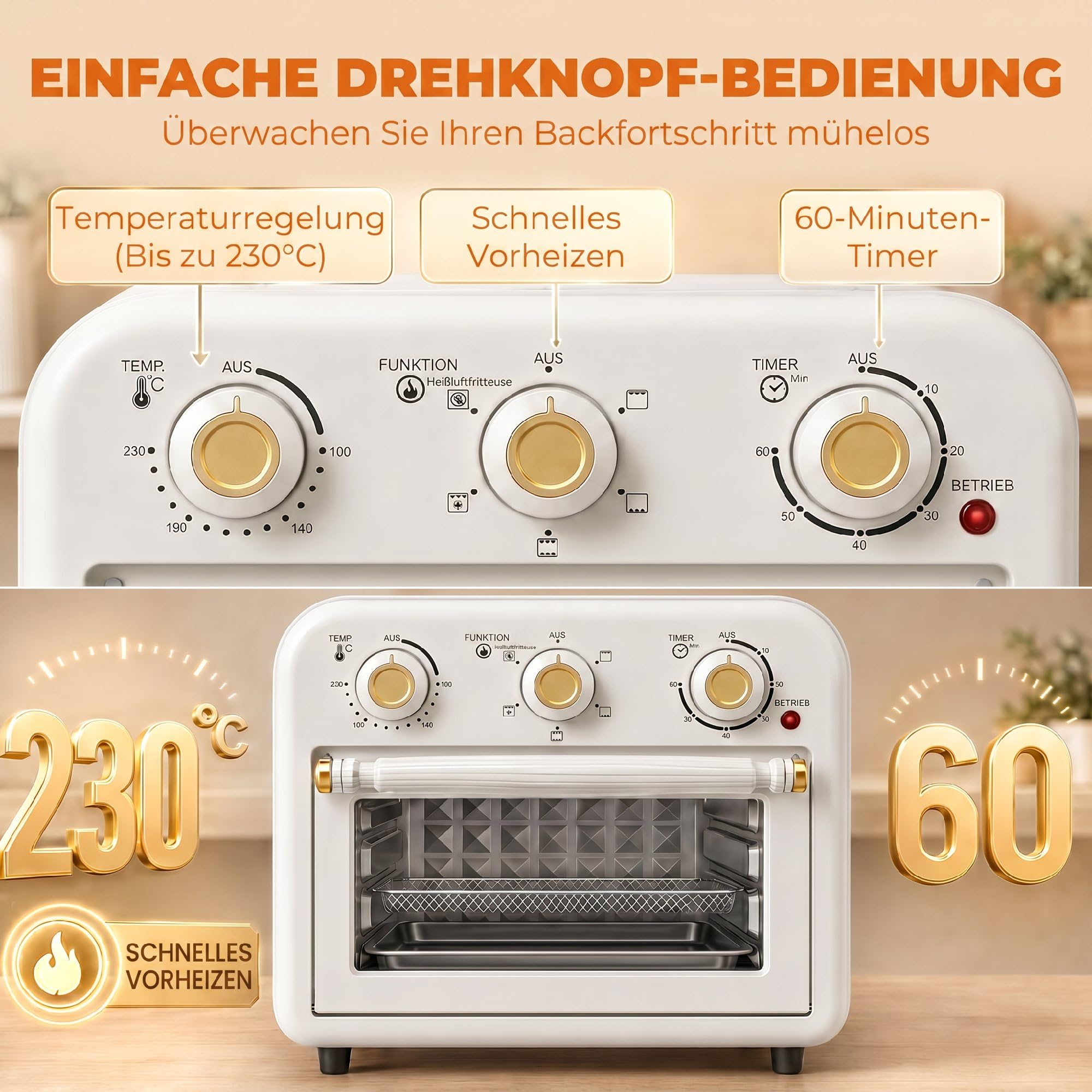 HOMCOM Heißluftfritteuse 12 Liter Mini Backofen mit Umluft 5 Programme