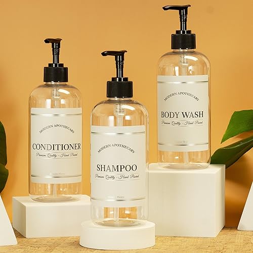 Miniatura 6 de Botellas transparentes recargables de champú y acondicionador  Dispensador de gel de baño, champú y acondicionador  Botellas de champú de plástico