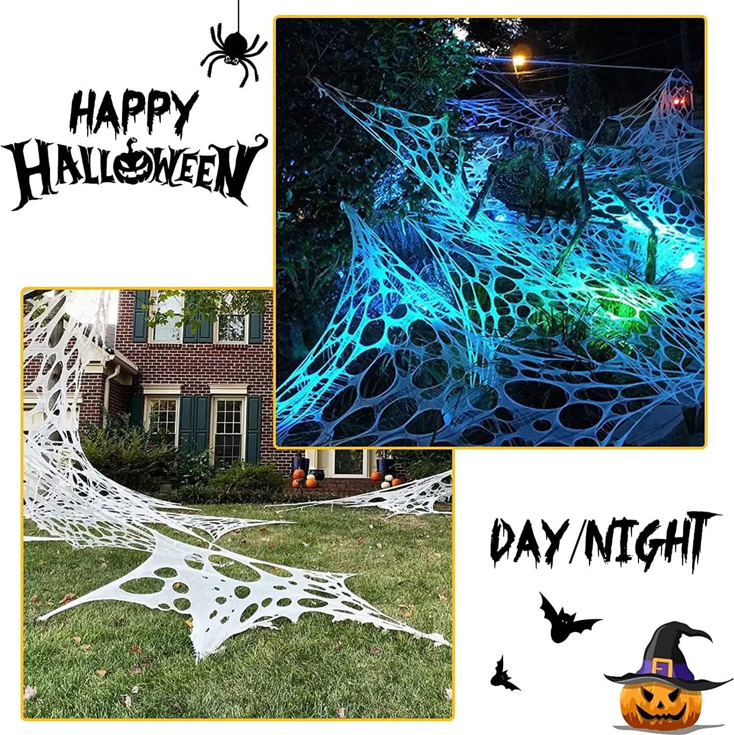 Halloween Deko Spinnennetz,Outdoor Spinnweben Dekoration,Groß Halloween Gruselige Tuch,Partyzubehör,Spinnennetz für Halloween Party Garten Spukhaus Hof Dekoration,200x600cm