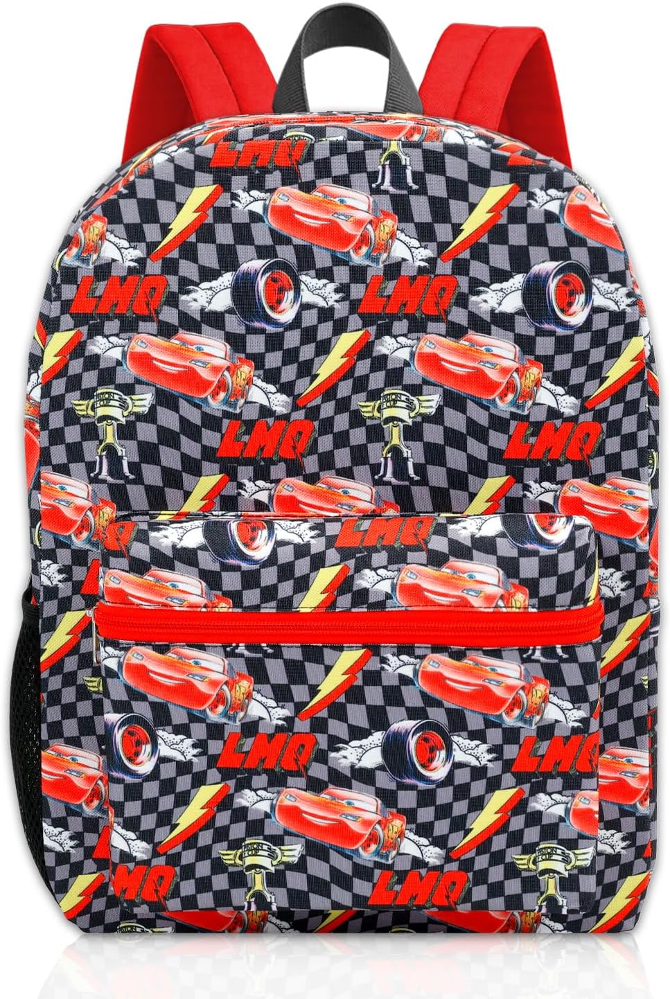 Lightning McQueen Backpack with Lunch Box for Kids - Bundle with 16'' Disney Cars Backpack, Lunch Bag, Water Bottle, Stickers, More | Disney Cars School Bag for Boys Set