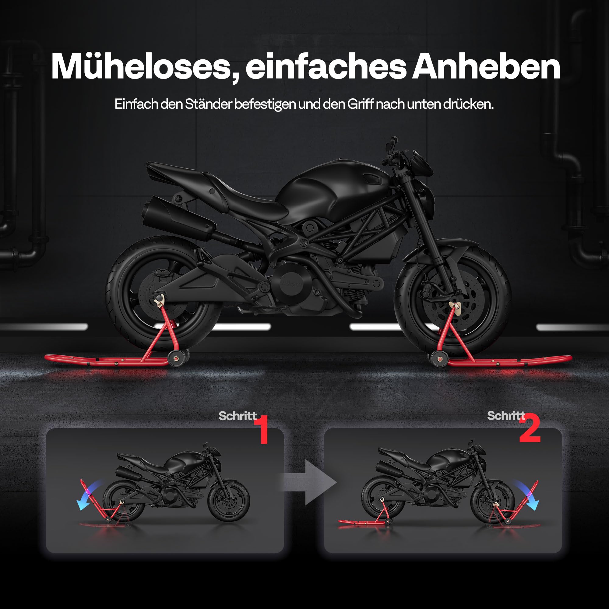 SPECSTAR Motorrad Ständer Set 400 kg, Motorradständer vorne und U+L Typ für Reifenbreite 23-31cm für BMW Suzuki Yamaha Honda Kawasaki Universal,Rot