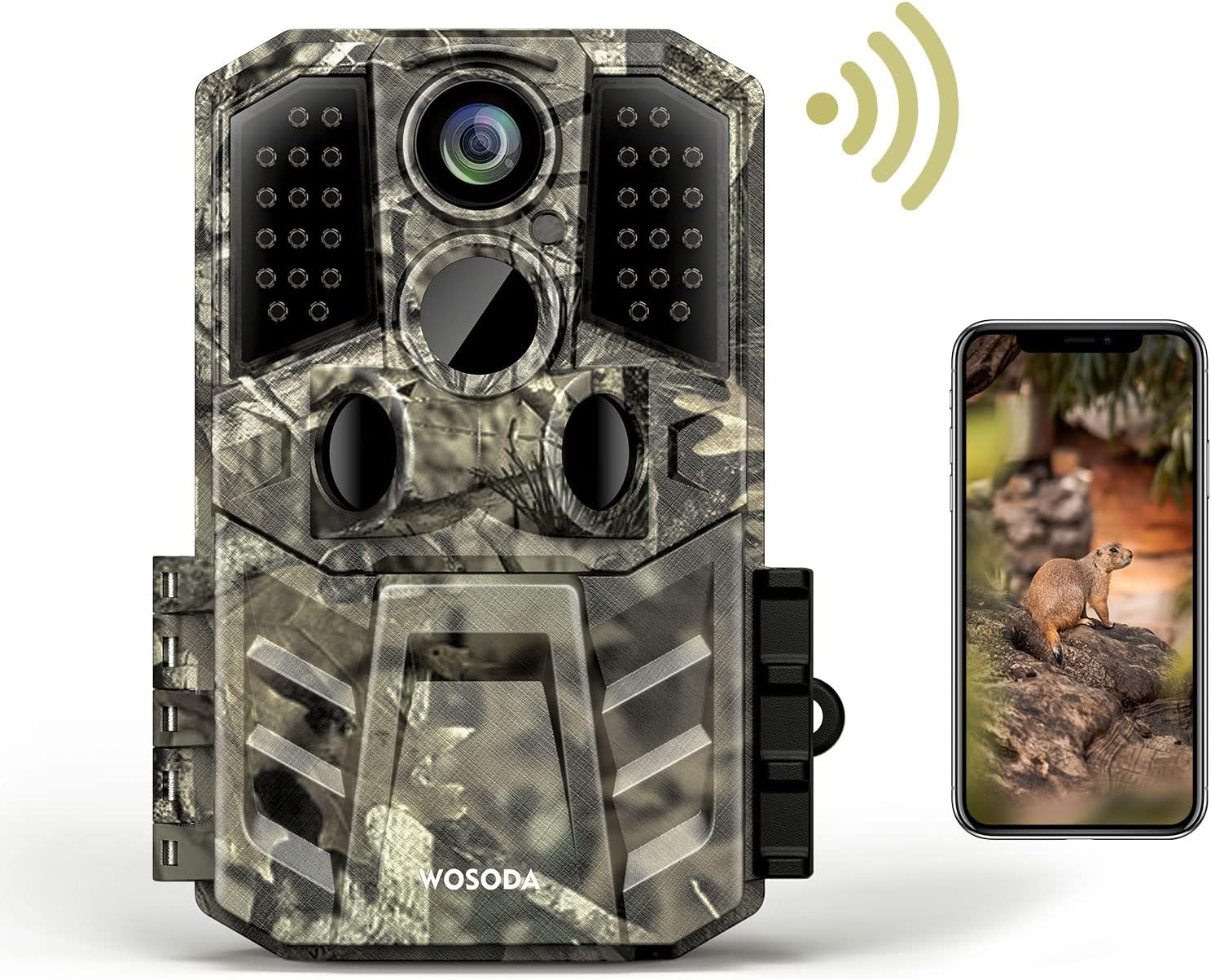 WOSODA Cámara de rastreo WiFi 30MP 4K cámara de juego con movimiento gran angular de 120