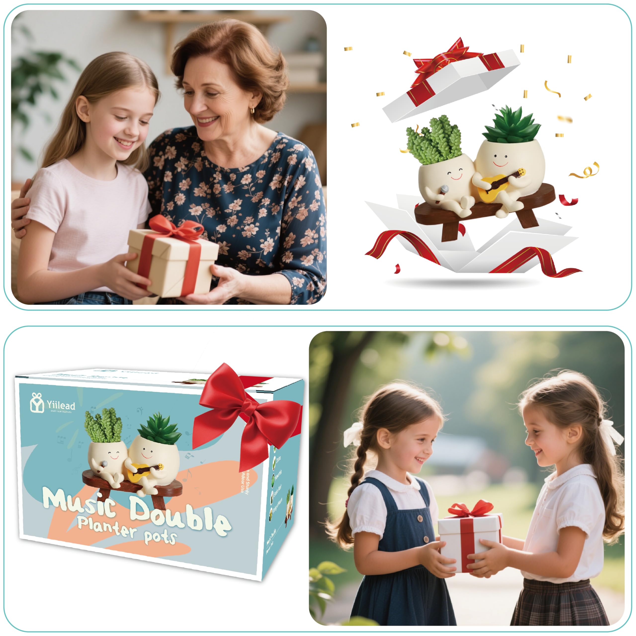Pot de Fleurs en résine avec Motif Smiley à Double tête de Guitare,Pot de Fleurs Unique pour l'extérieur et l'intérieur,avec Trou de Drainage,Cadeaux pour Papa et Maman