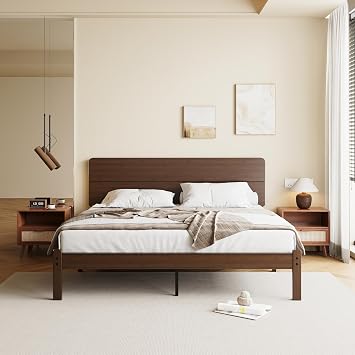 14" Solid Bamboo Wood King Size Platform Bed Frame with Headboard