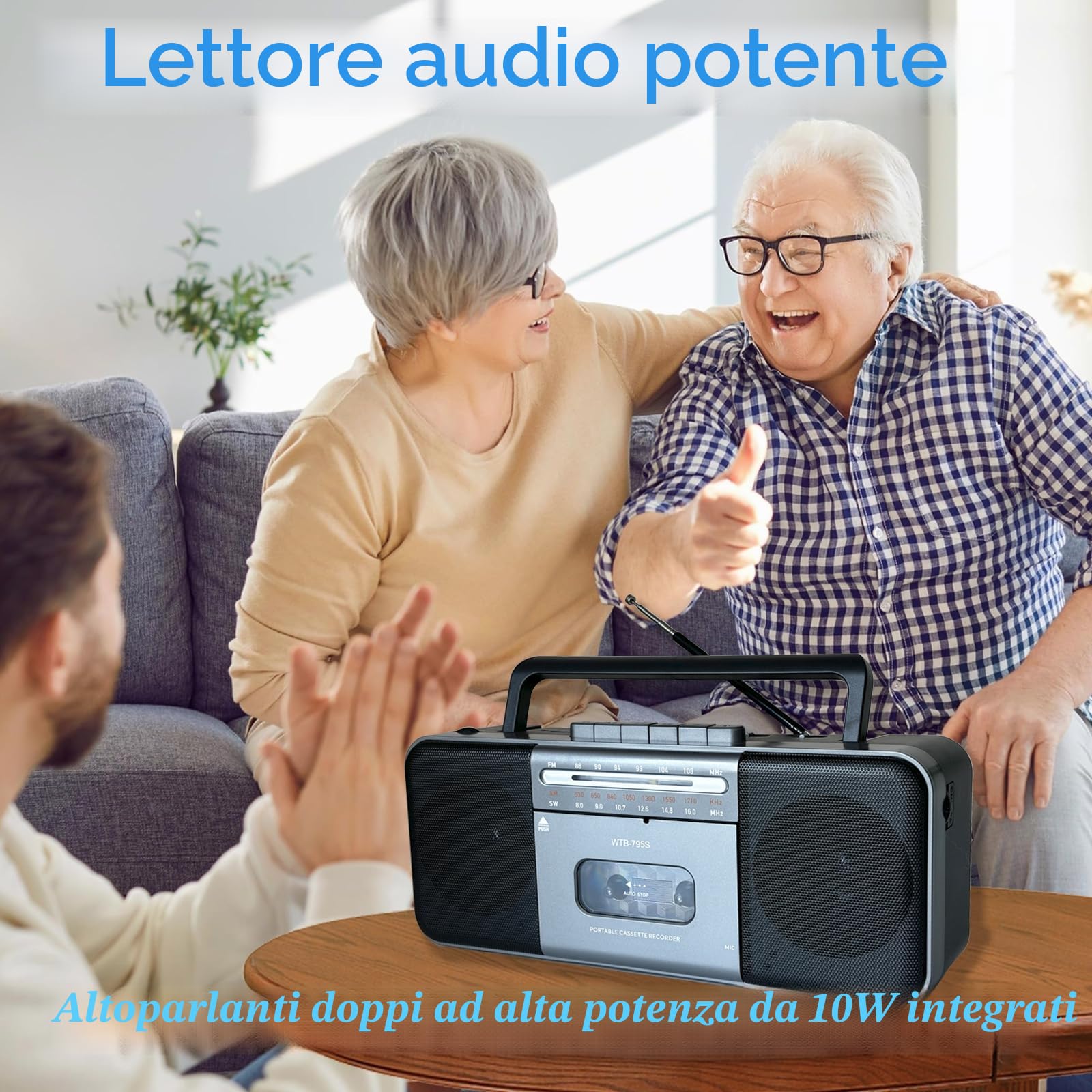 Lettore di cassette AM/FM/SW Bluetooth 10W portatile convertitore MP3 USB