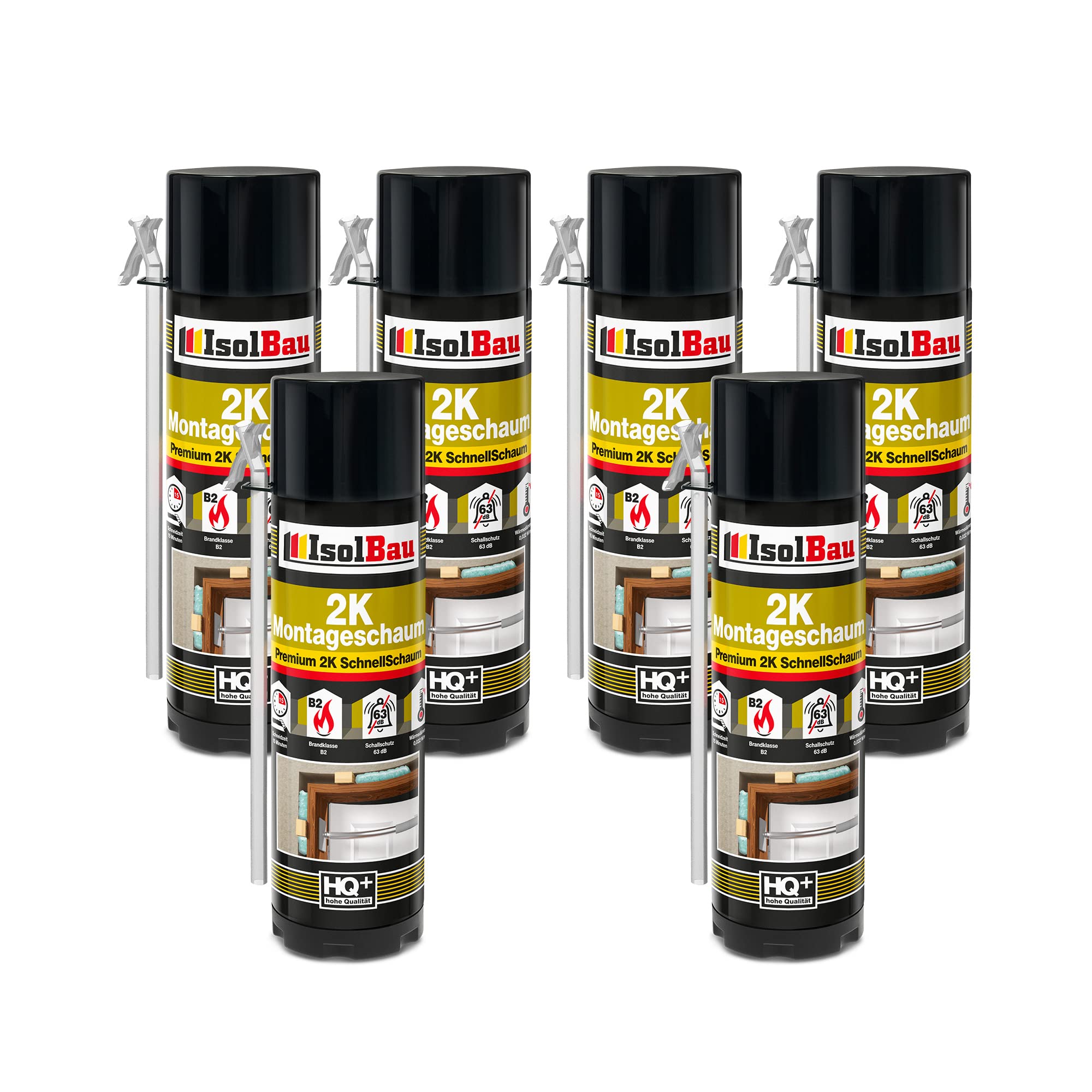 Isolbau 2K Montageschaum B2 Zargenschaum - Premium PU-Schnellschaum für Türen, Fenster, Dämmung & Montage - 6 x 400 ml